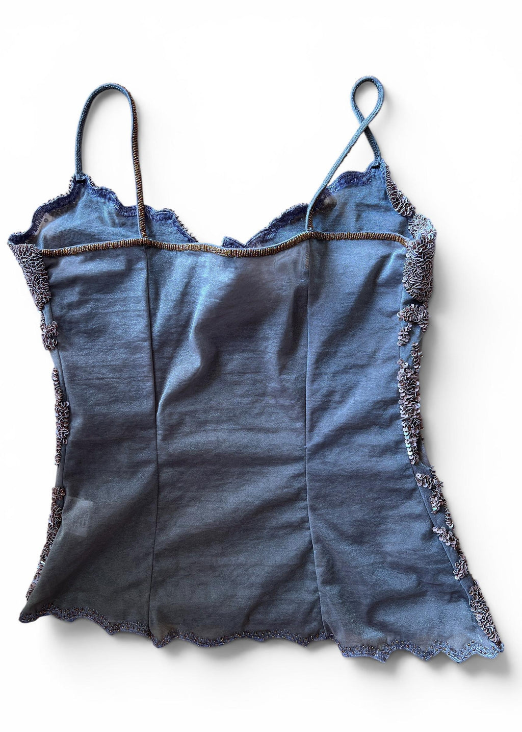 Top Vintage Y2K in Mesh Ricamata con Paillettes