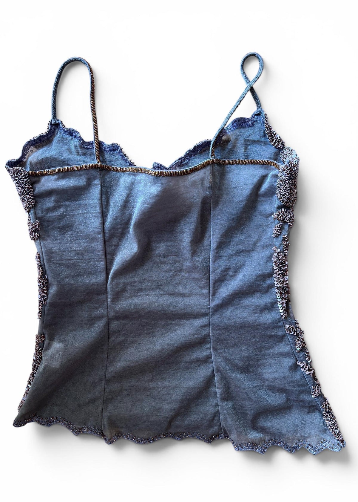 Top Vintage Y2K in Mesh Ricamata con Paillettes