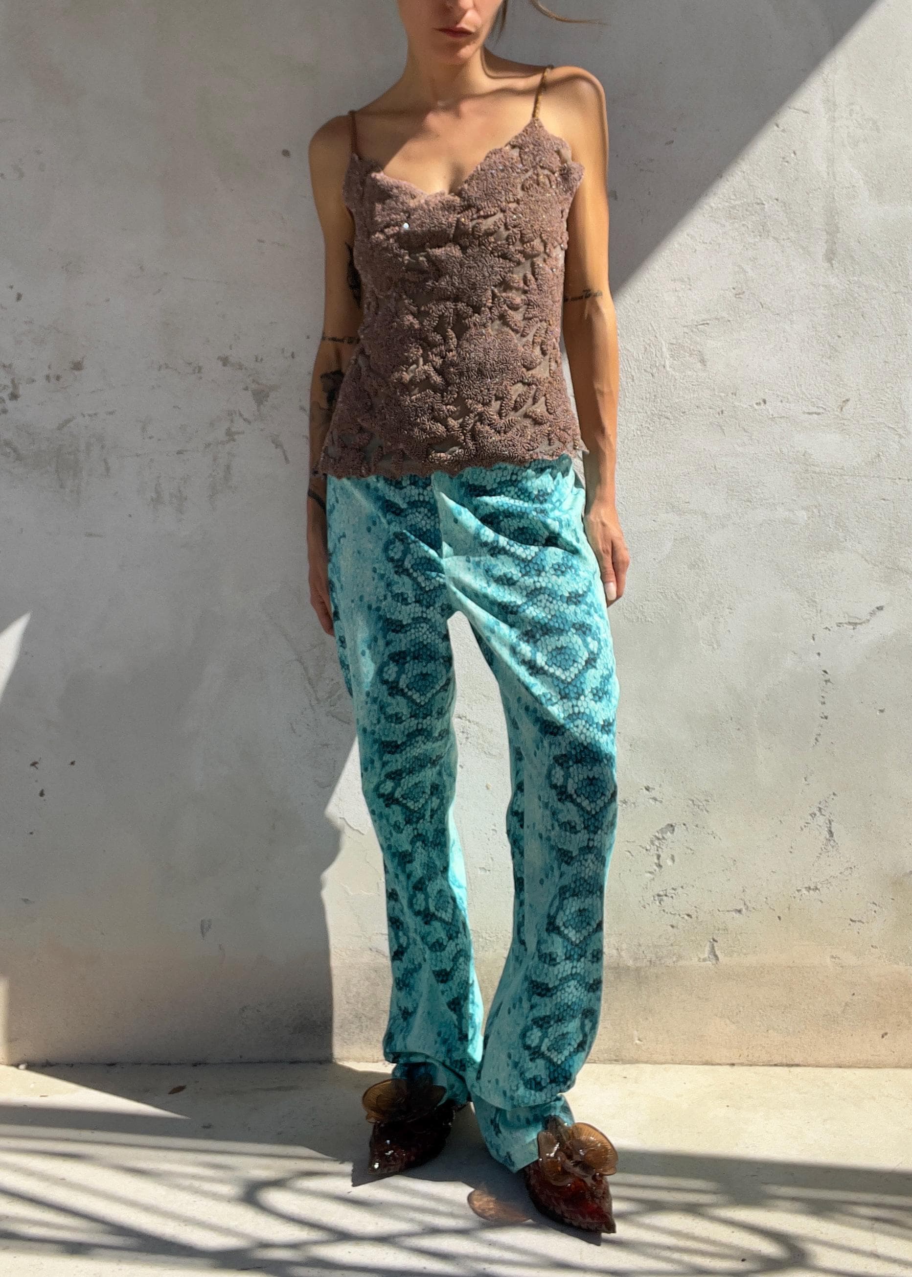 Top Vintage Y2K in Mesh Ricamata con Paillettes