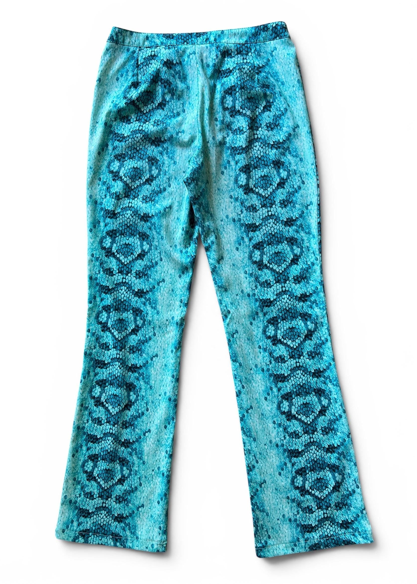 Pantaloni Vintage Y2K Stampa Pitone Turchese