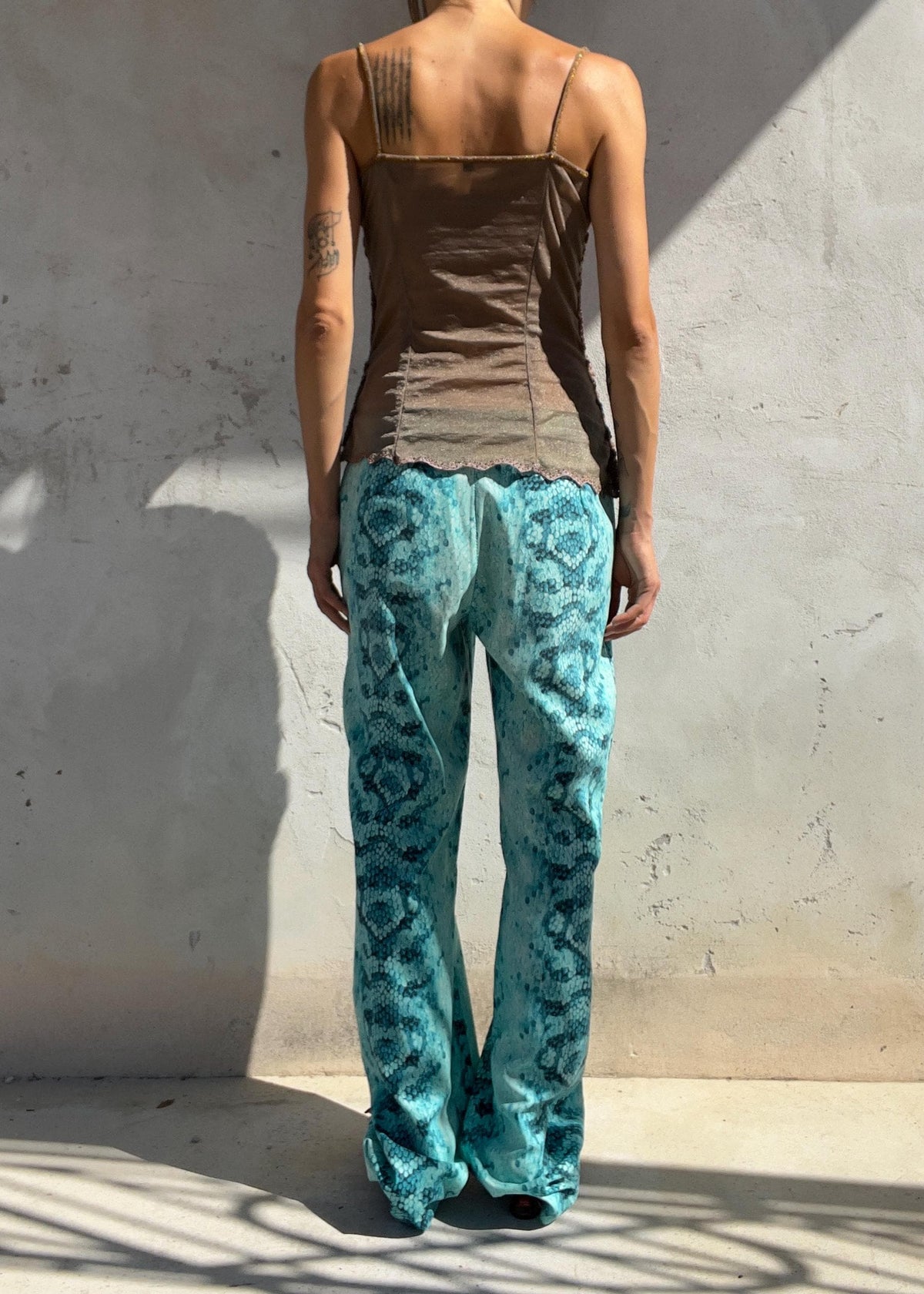 Pantaloni Vintage Y2K Stampa Pitone Turchese