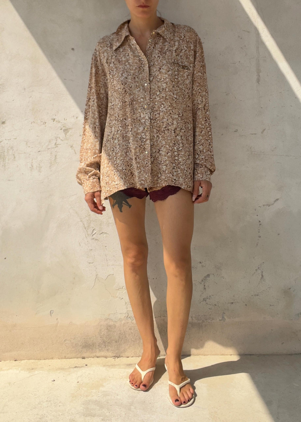 Camicia Vintage Animalier Beige Oversize Y2K