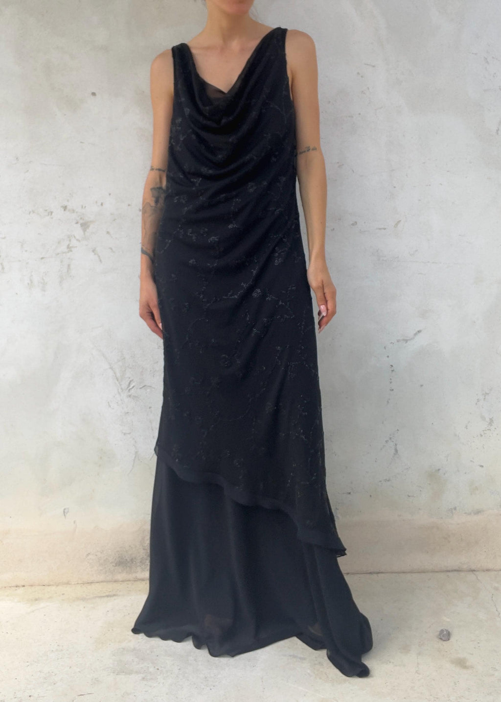 Abito da Sera Vintage Anni 90 Nero Double Layer