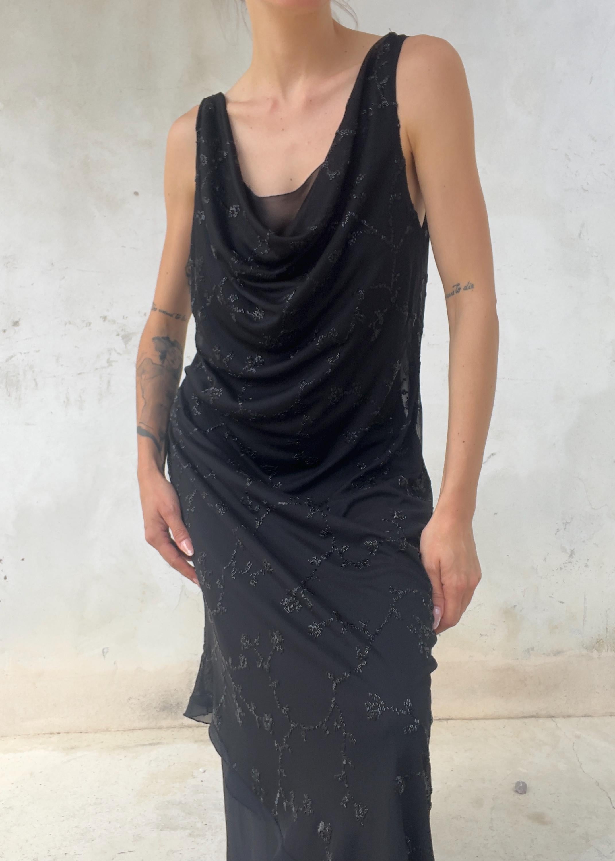 Abito da Sera Vintage Anni 90 Nero Double Layer