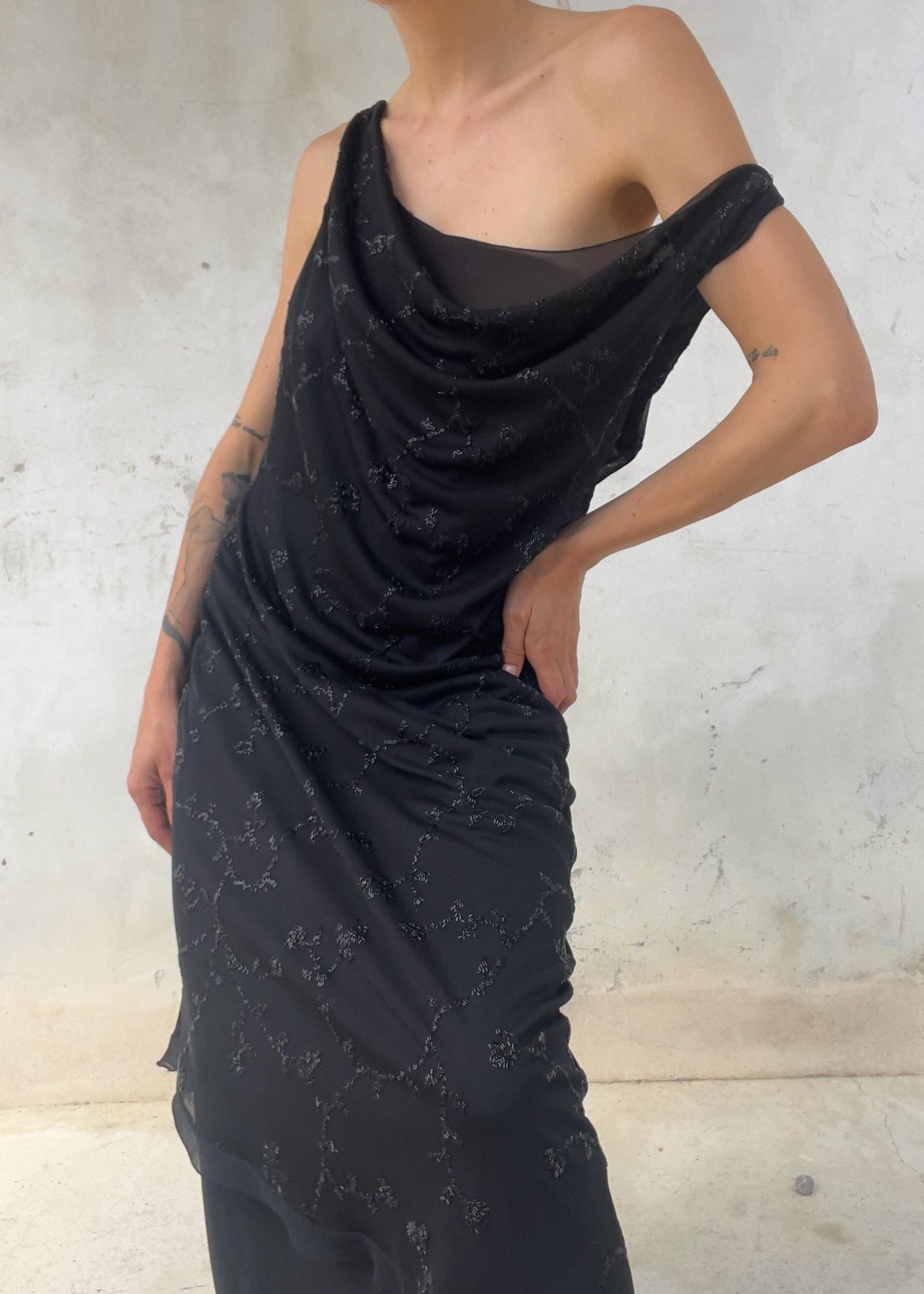Abito da Sera Vintage Anni 90 Nero Double Layer