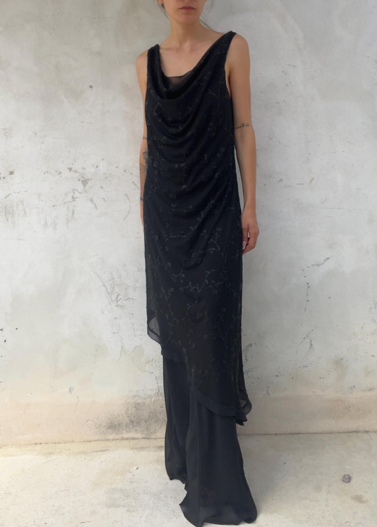 Abito da Sera Vintage Anni 90 Nero Double Layer