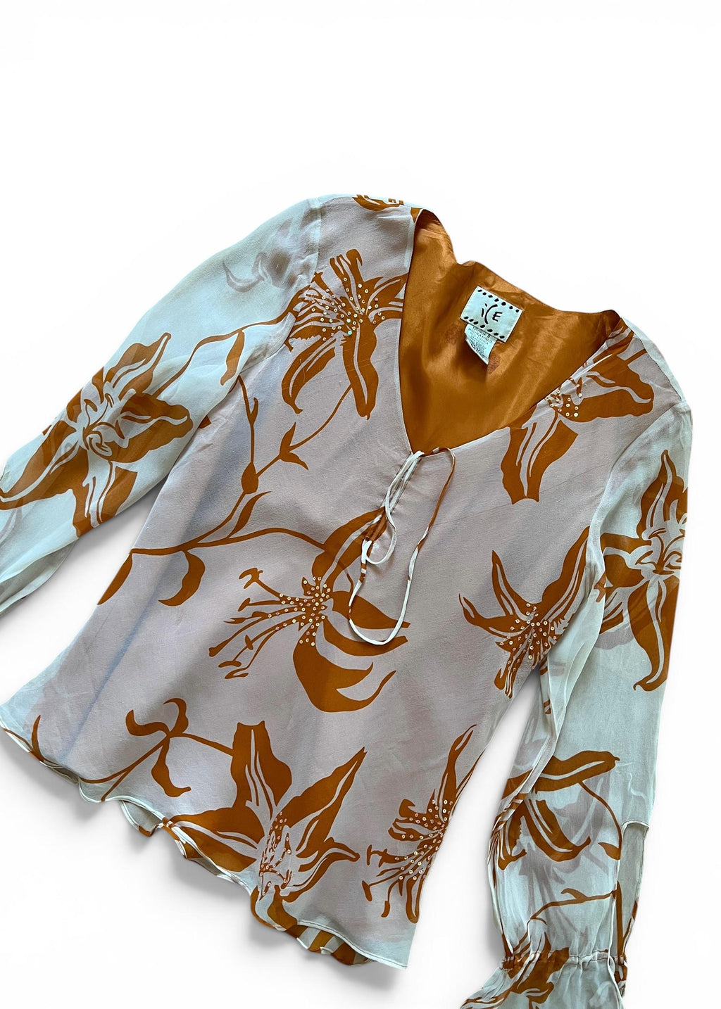 Blusa Vintage Y2K in 100% Seta con Paillettes