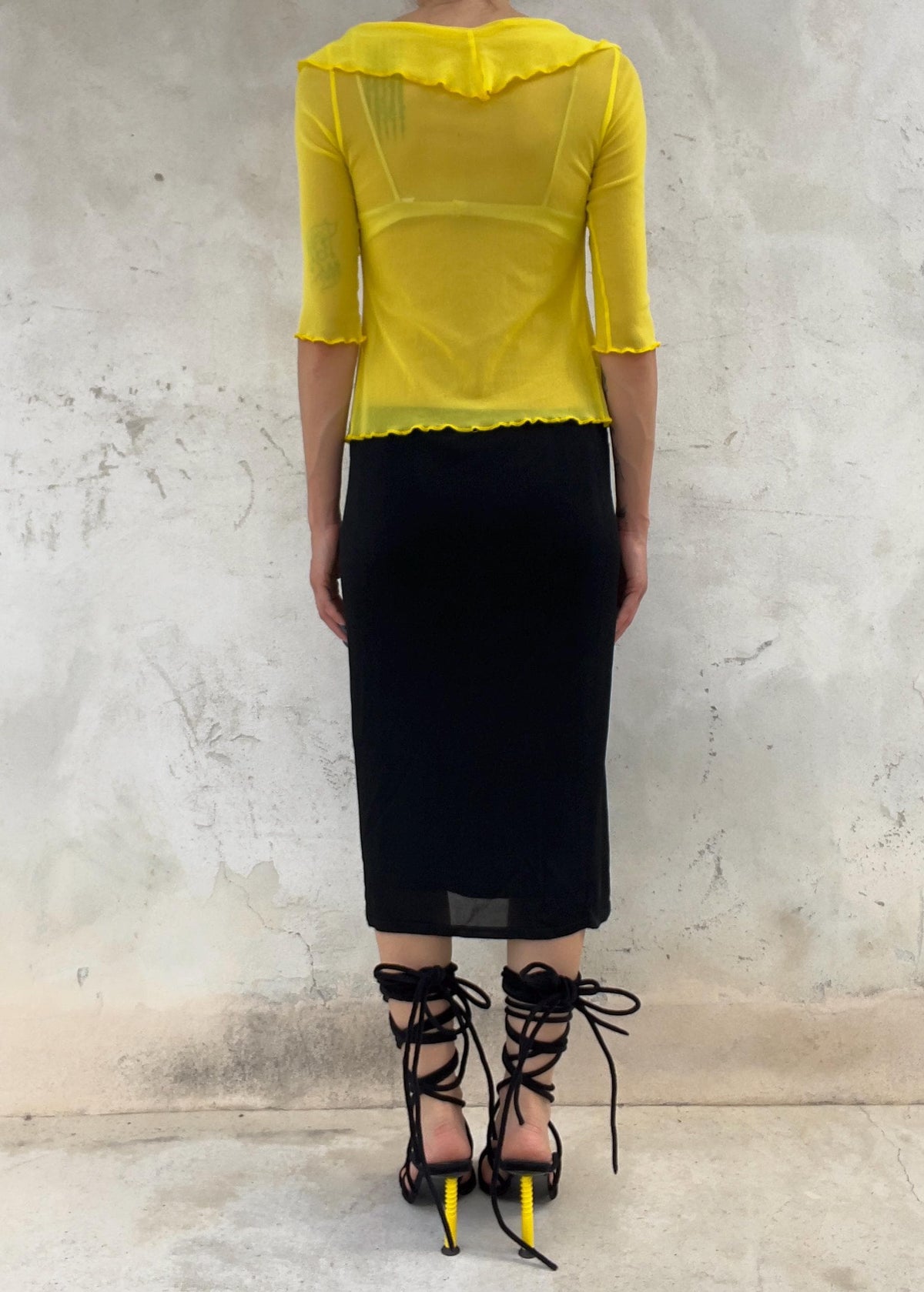 Bolero Top Vintage Y2K Giallo Sheer con Ruches