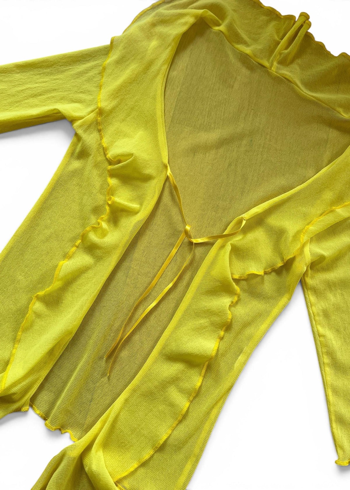 Bolero Top Vintage Y2K Giallo Sheer con Ruches