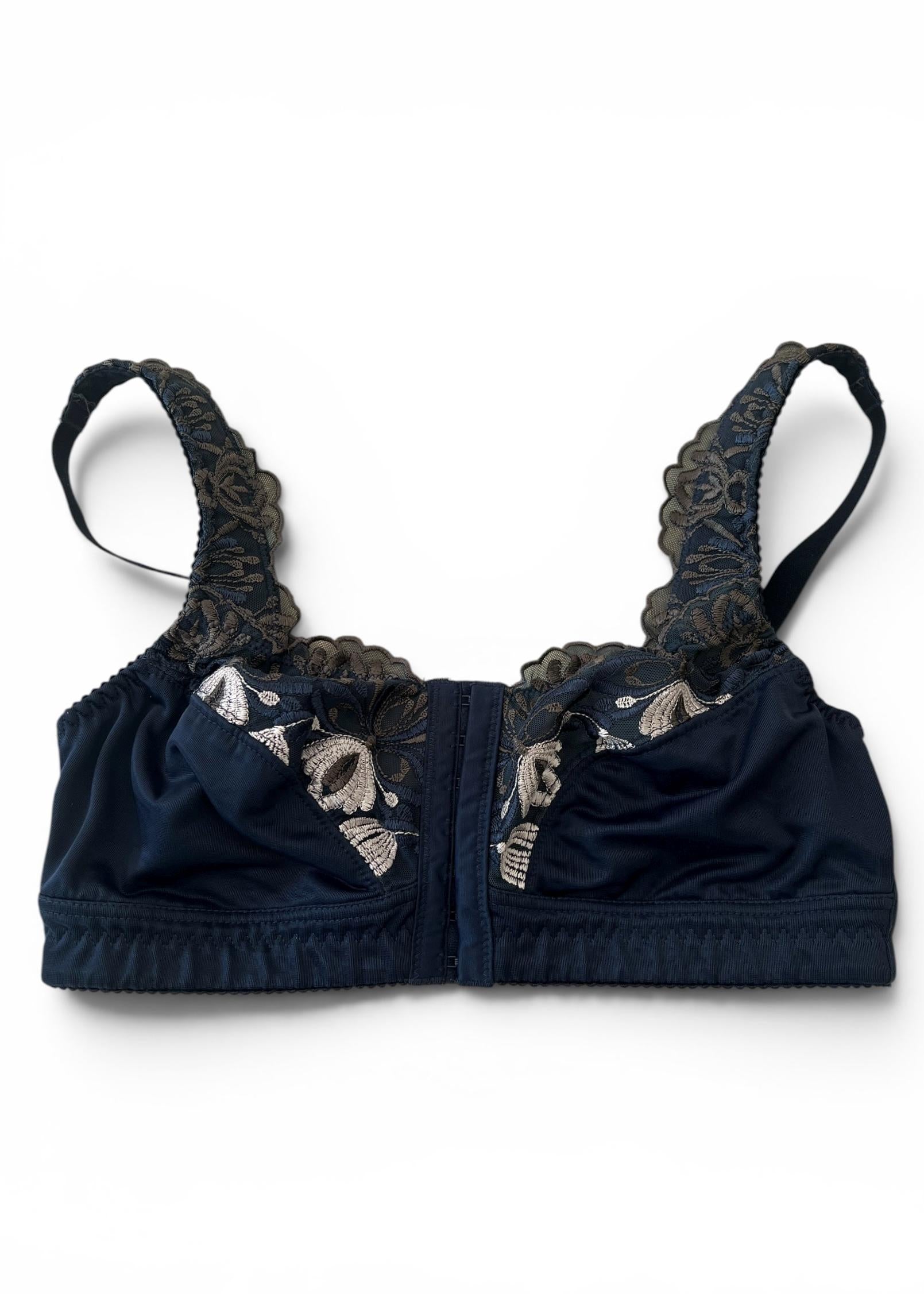 Bra Top Vintage Y2K Blu Navy in Pizzo Ricamato