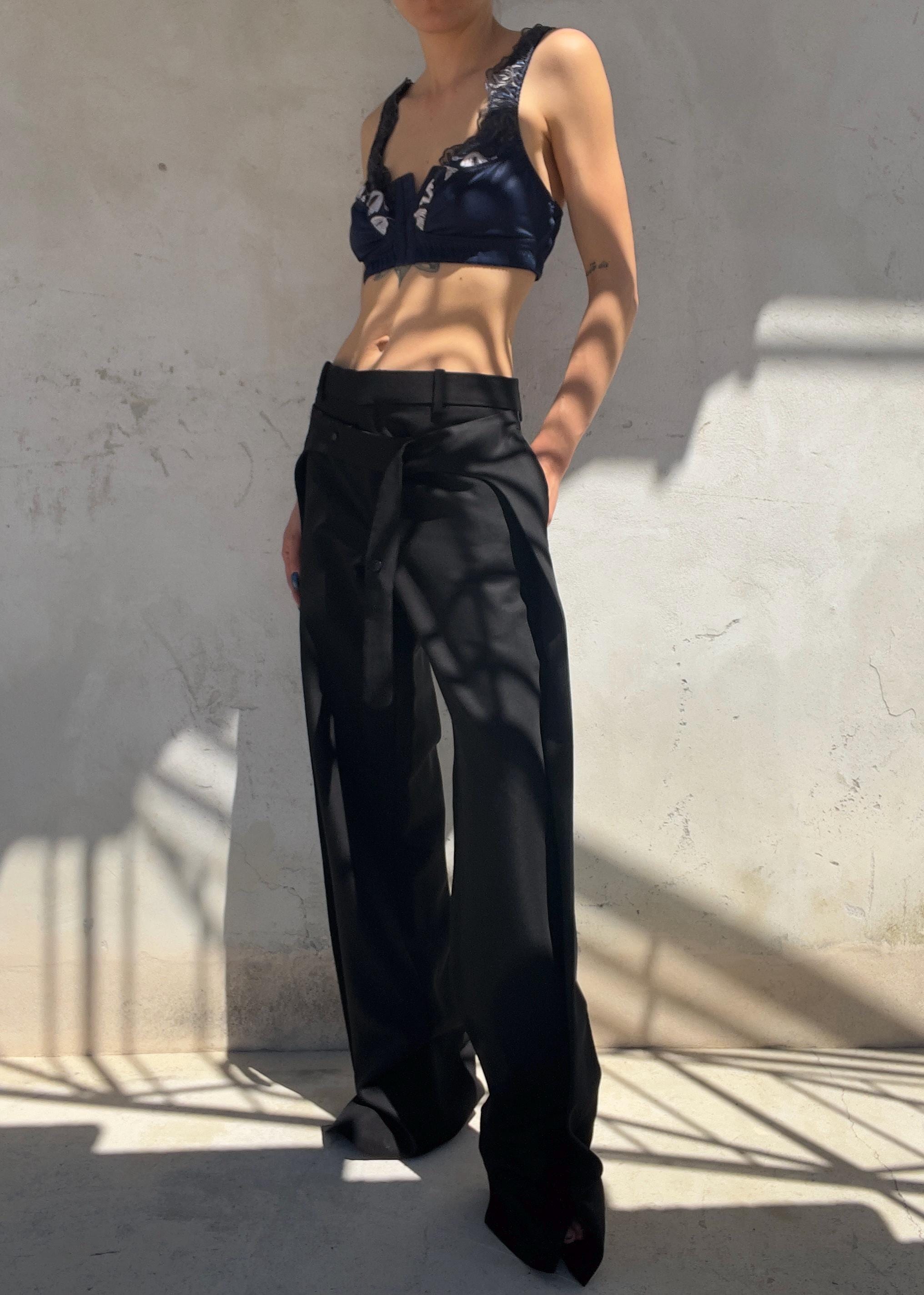 Bra Top Vintage Y2K Blu Navy in Pizzo Ricamato