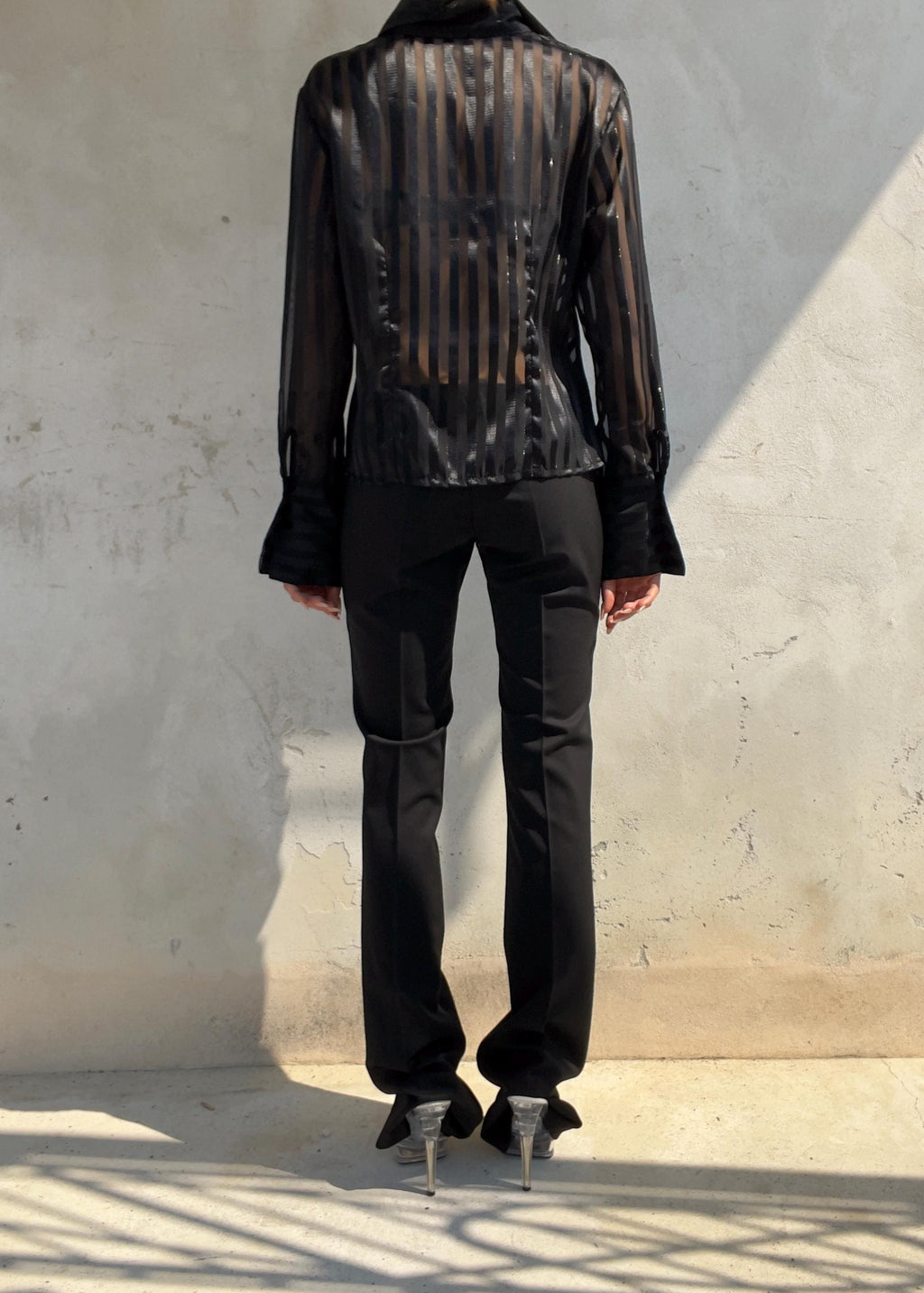 Camicia Vintage Y2K Sheer Nera a Righe Satinate