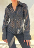 Camicia Vintage Y2K Sheer Nera a Righe Satinate
