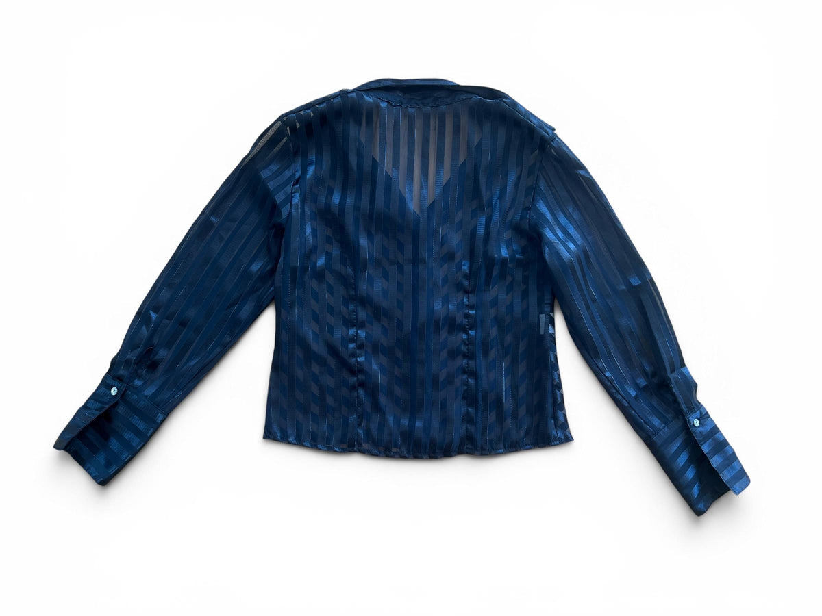 Camicia Vintage Y2K Sheer Nera a Righe Satinate