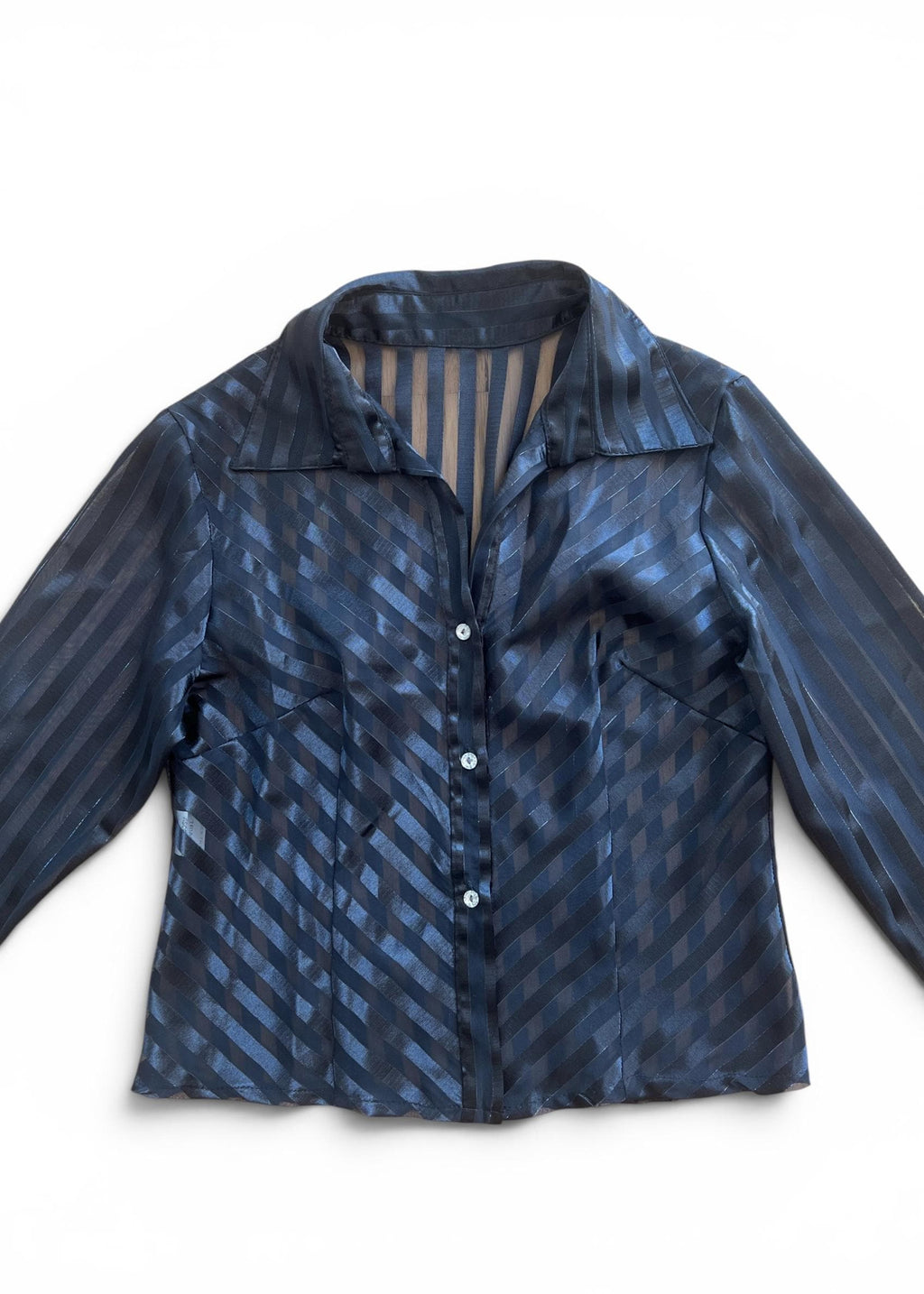 Camicia Vintage Y2K Sheer Nera a Righe Satinate