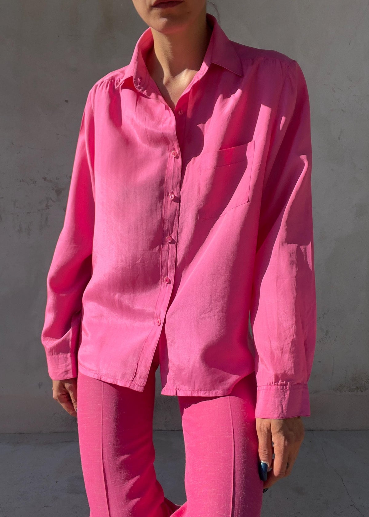 Camicia Vintage Rosa Fucsia in Pura Seta
