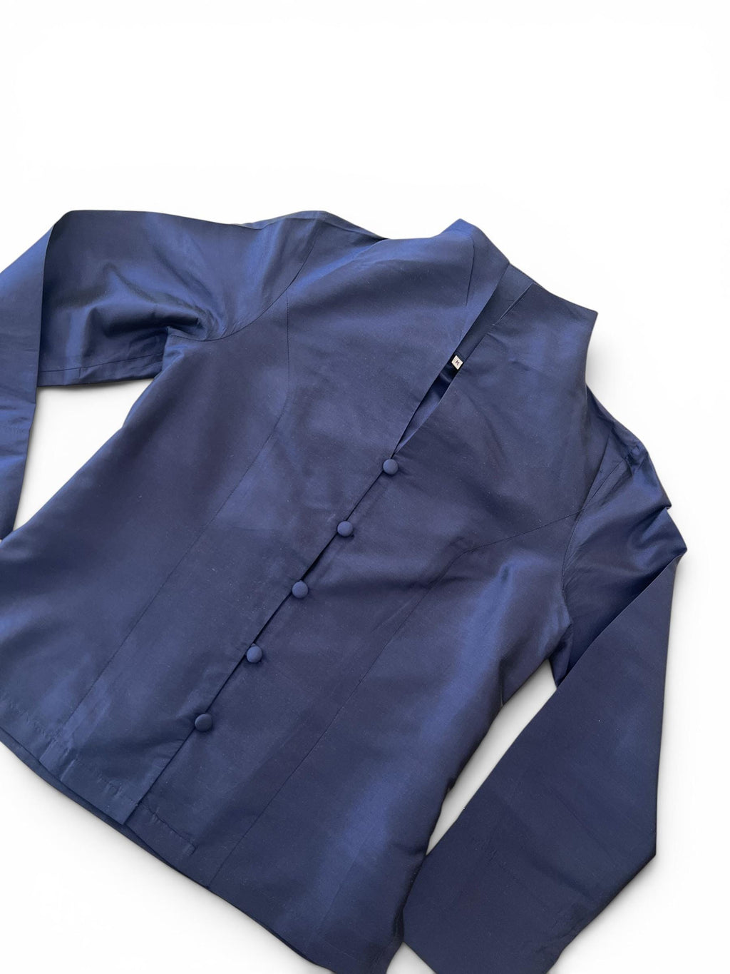 Camicia Vintage in Seta Blu Navy Stile Orientale