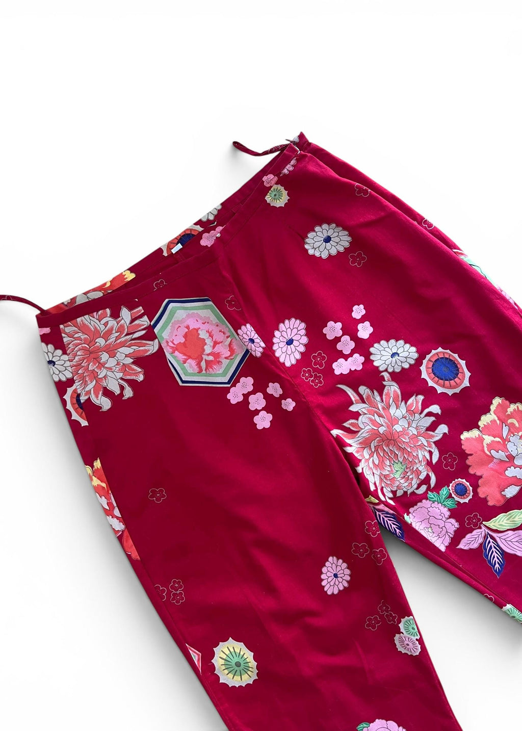 Pantaloni Vintage Y2K Rossi a Fiori Giapponesi