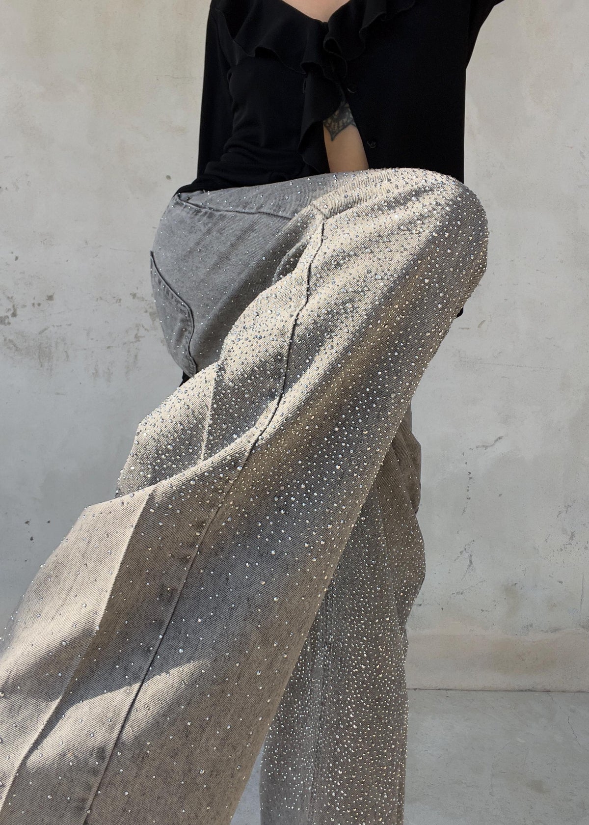 Jeans Crystal Y2K Grigi con Strass