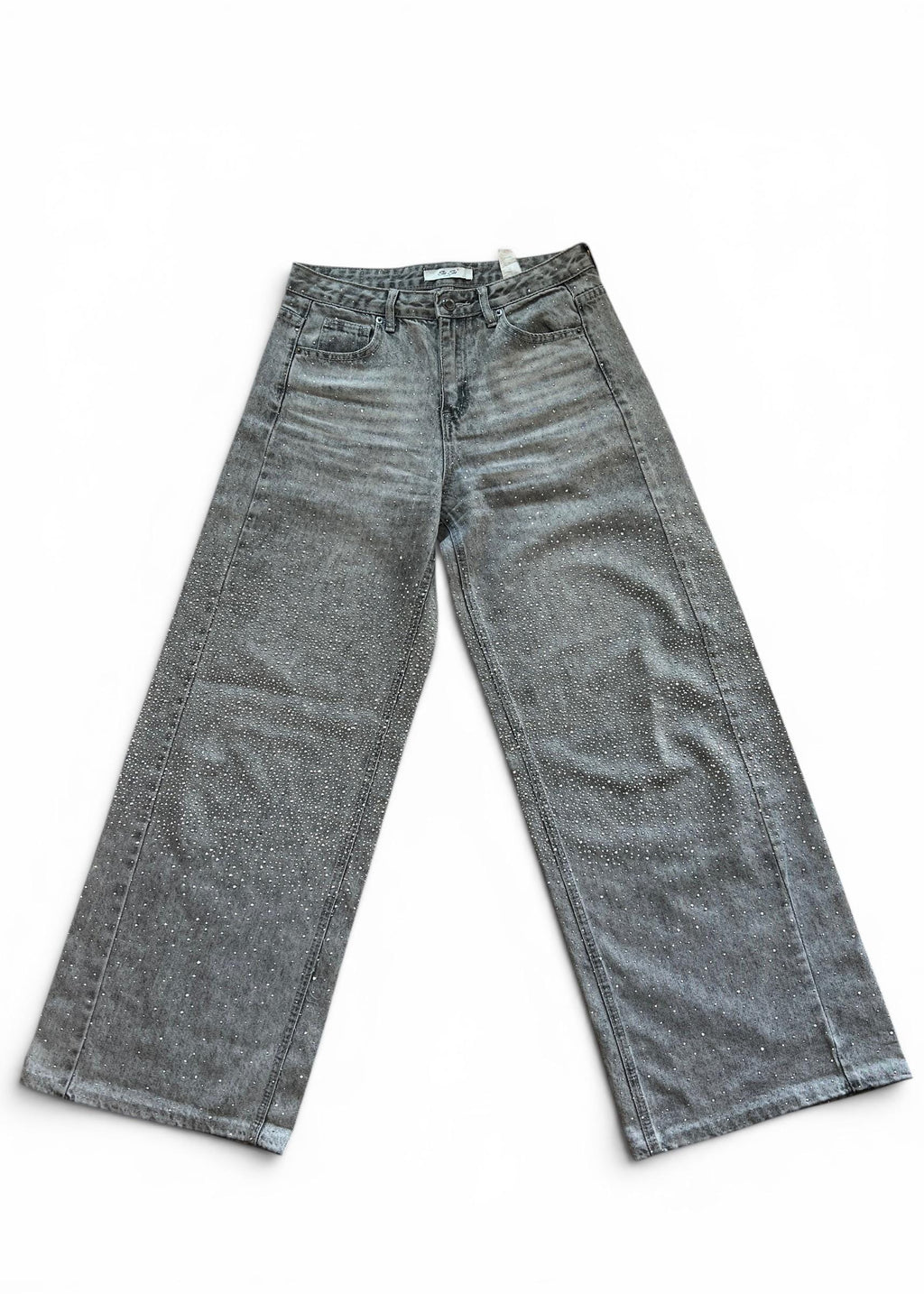 Jeans Crystal Y2K Grigi con Strass