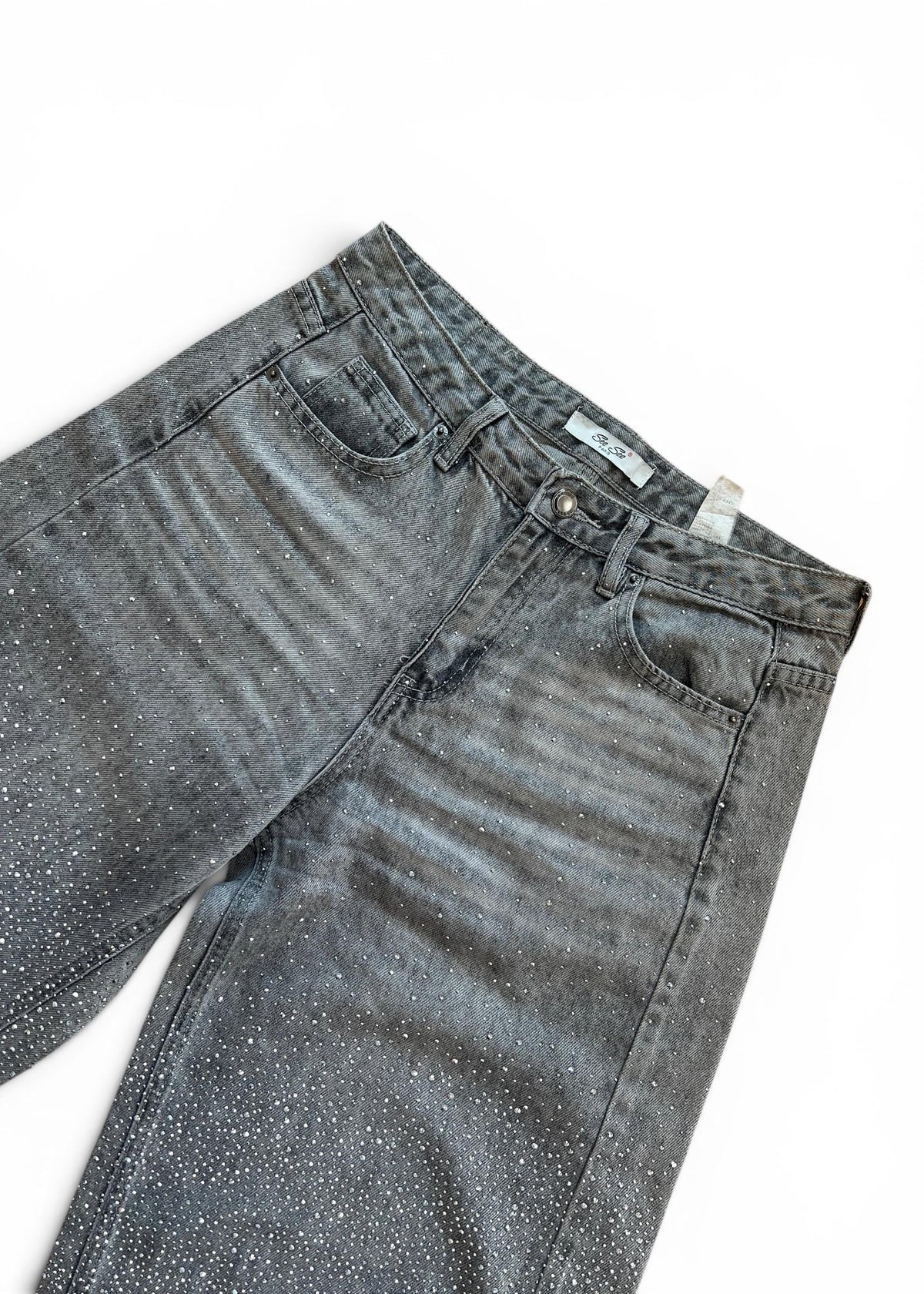 Jeans Crystal Y2K Grigi con Strass