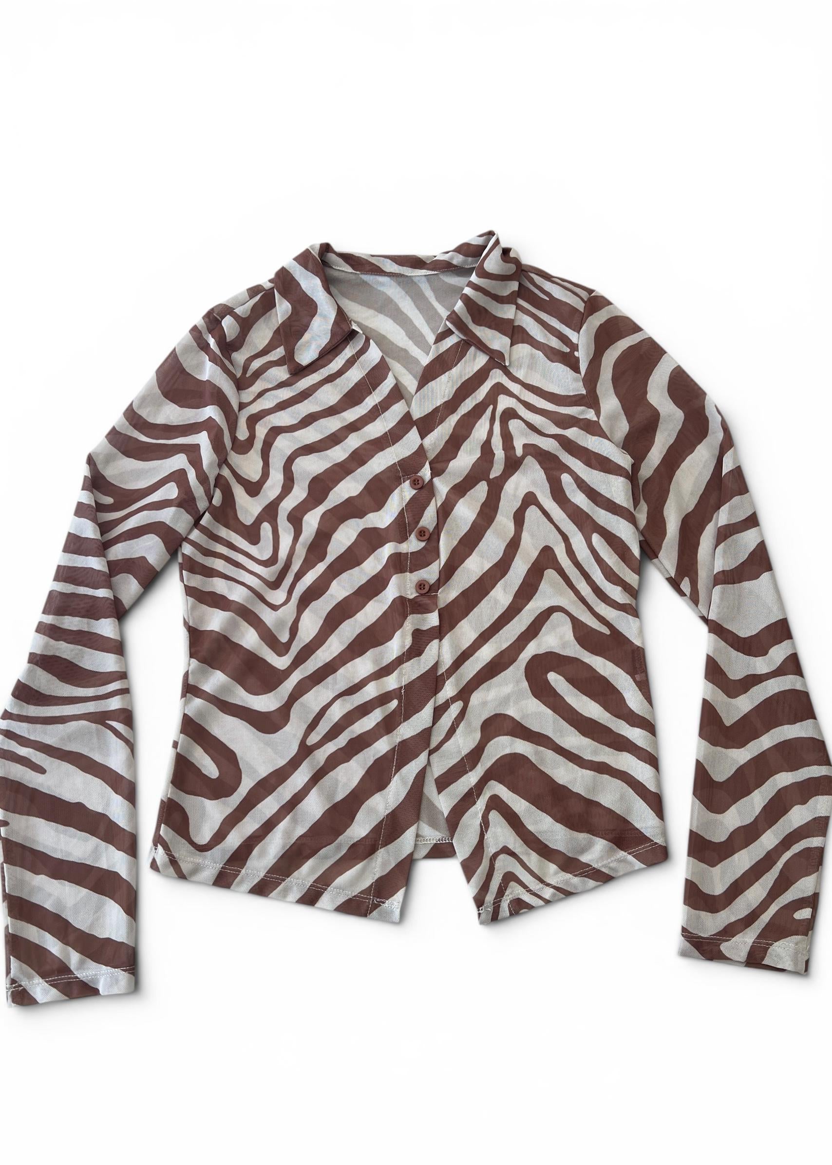 Camicia Blusa Sheer Y2K Inspo Animalier Zebra