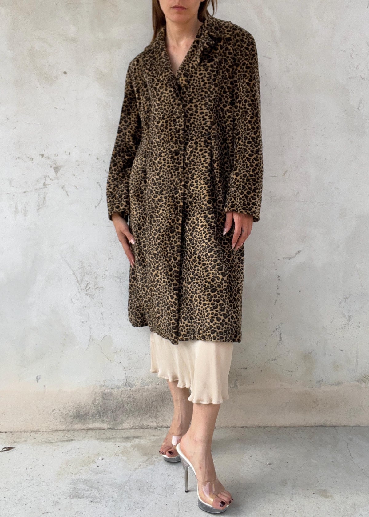 Cappotto Vintage Leopardato in Tessuto Peloso