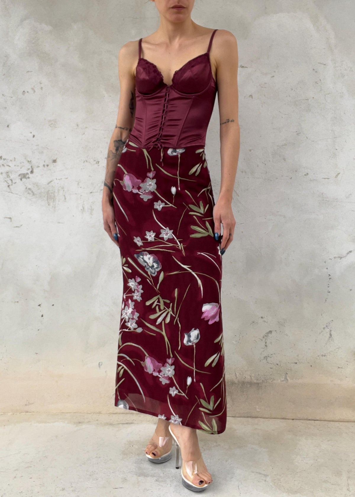 Corsetto Vintage Y2K Bordeaux in Raso