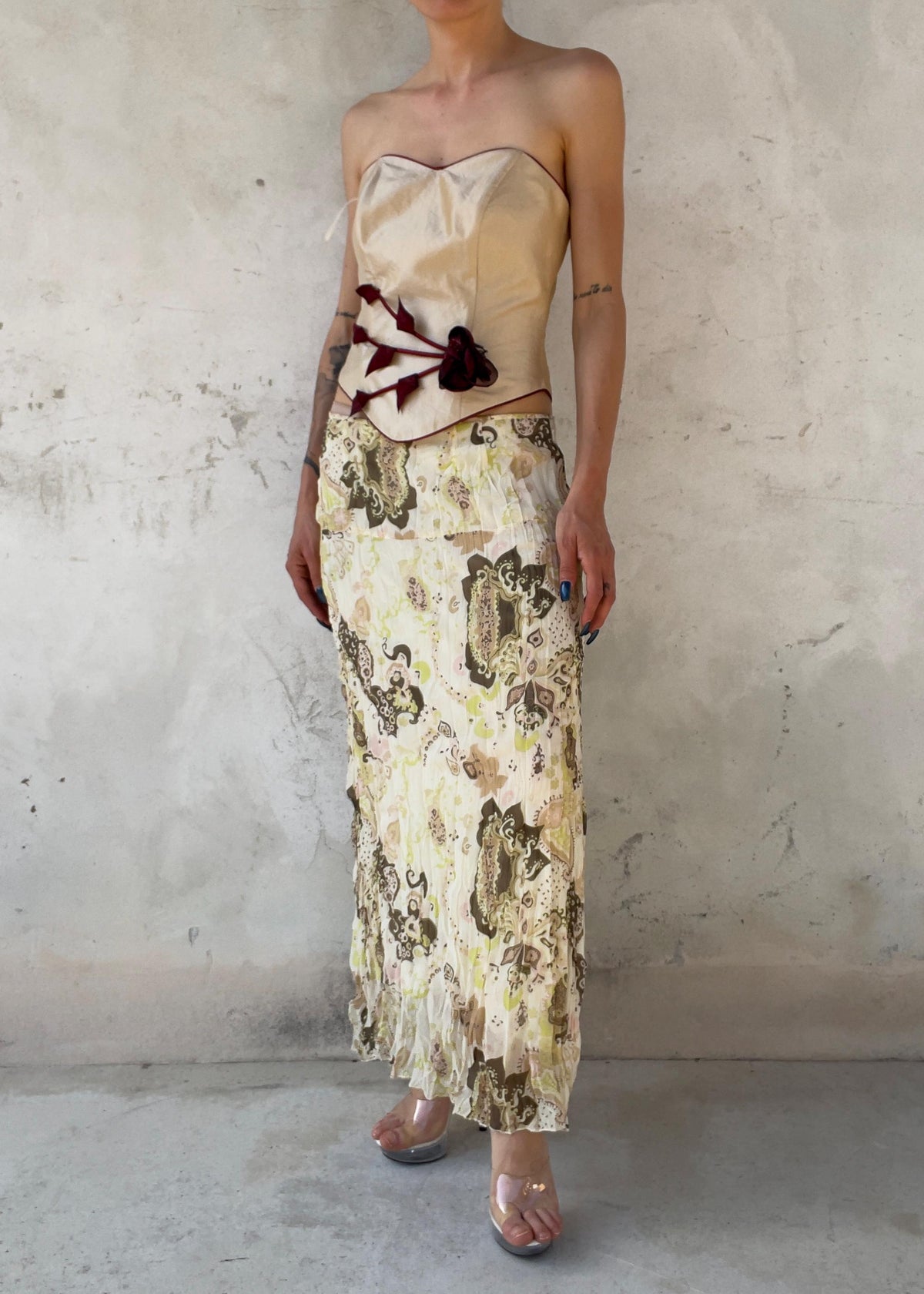 Corsetto Vintage Y2K Avorio e Bordeaux