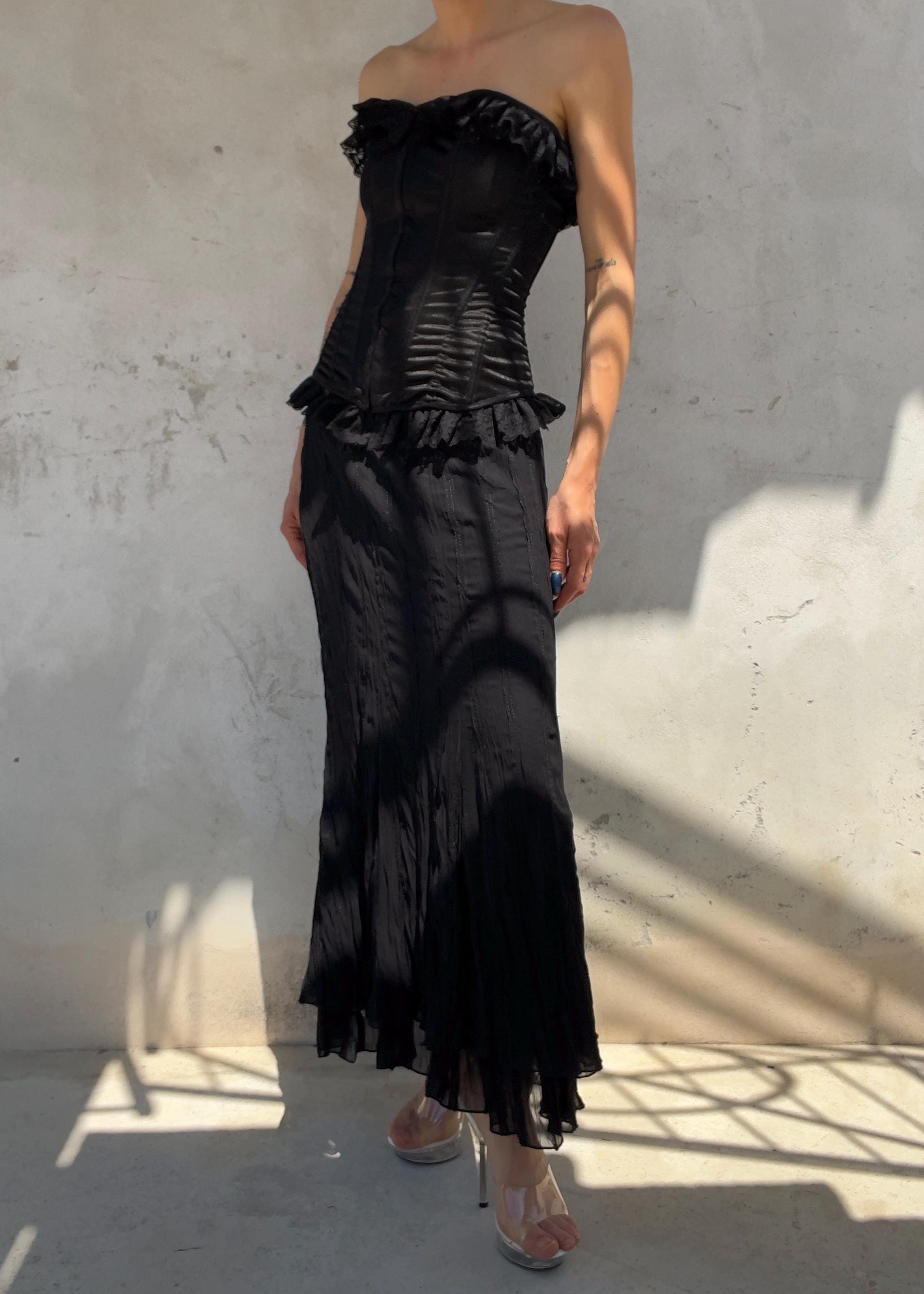 Corsetto Vintage Y2K Nero in Raso e Pizzo