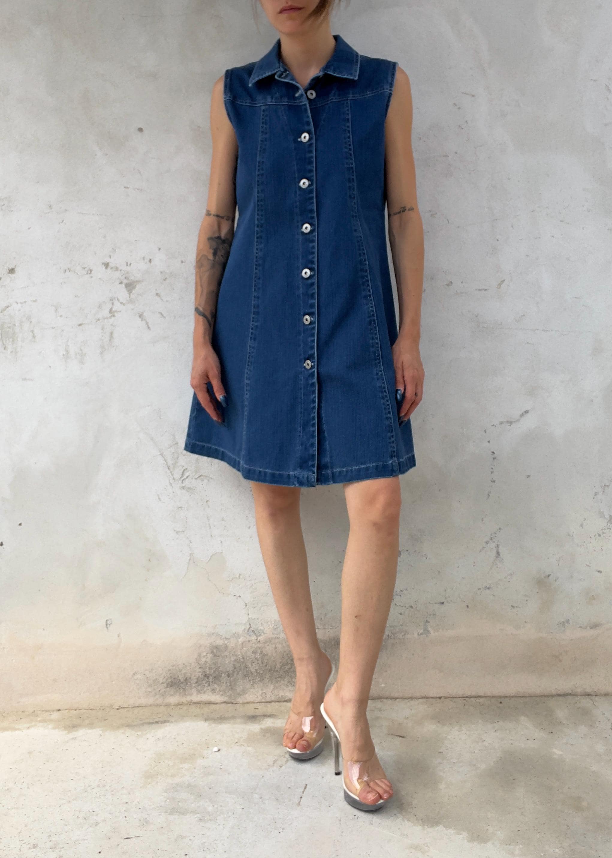 Mini Abito Vintage Y2K in Denim Blu