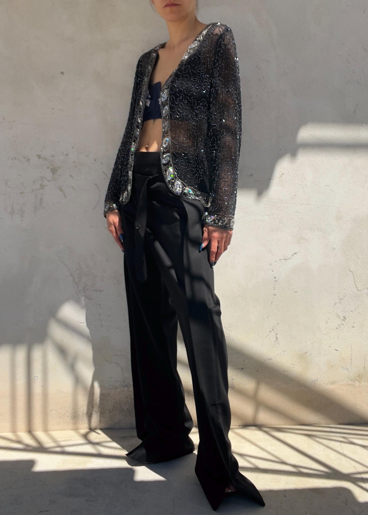 Giacca Vintage in Seta Ricamata con Perline e Paillettes
