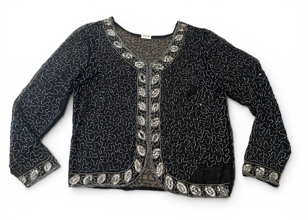Giacca Vintage in Seta Ricamata con Perline e Paillettes