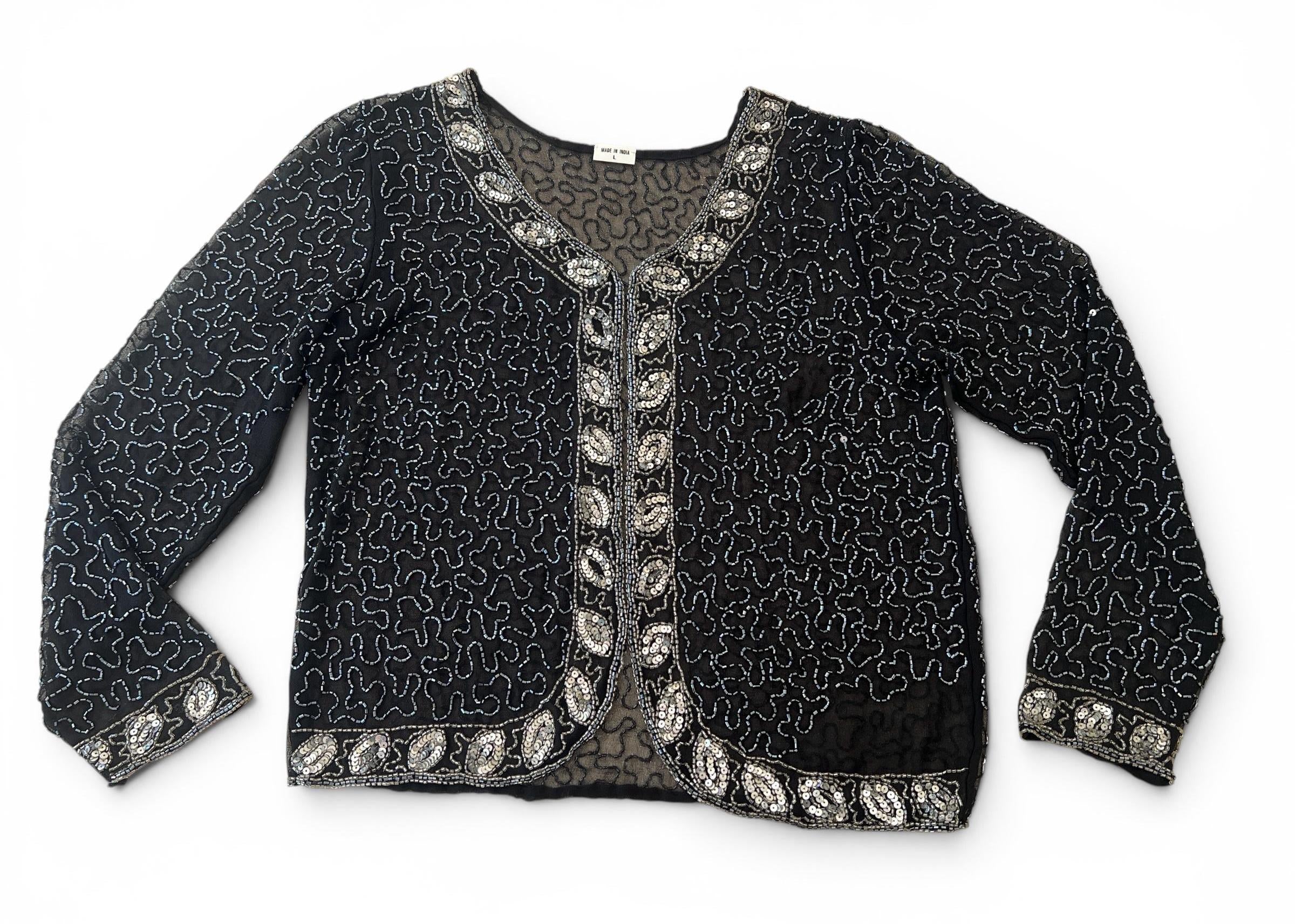 Giacca Vintage in Seta Ricamata con Perline e Paillettes