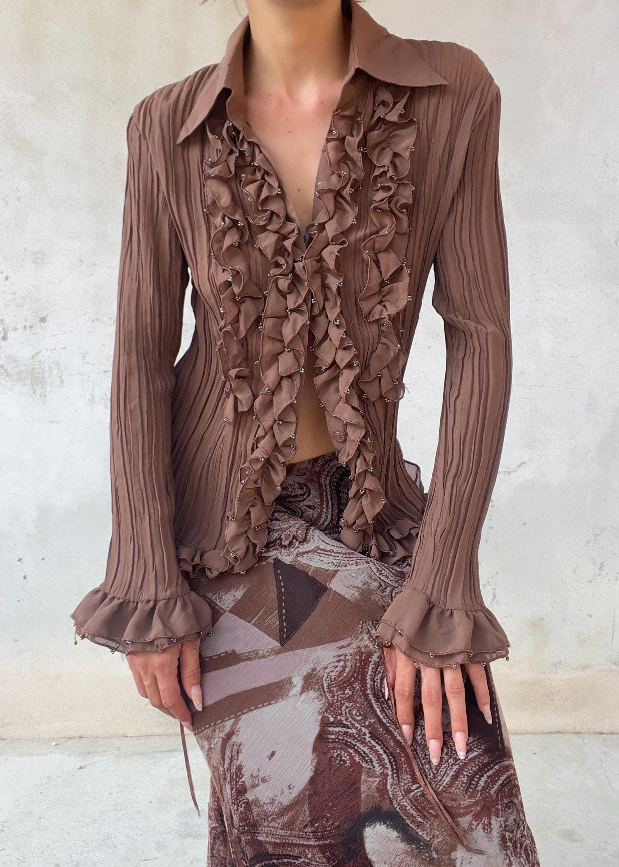 Camicia Vintage Y2K Cacao in Misto Seta