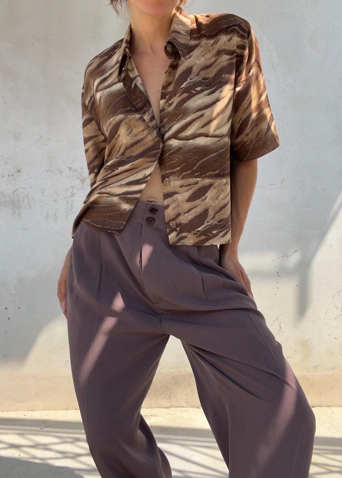 Camicia Crop Vintage Y2K Animalier Marrone