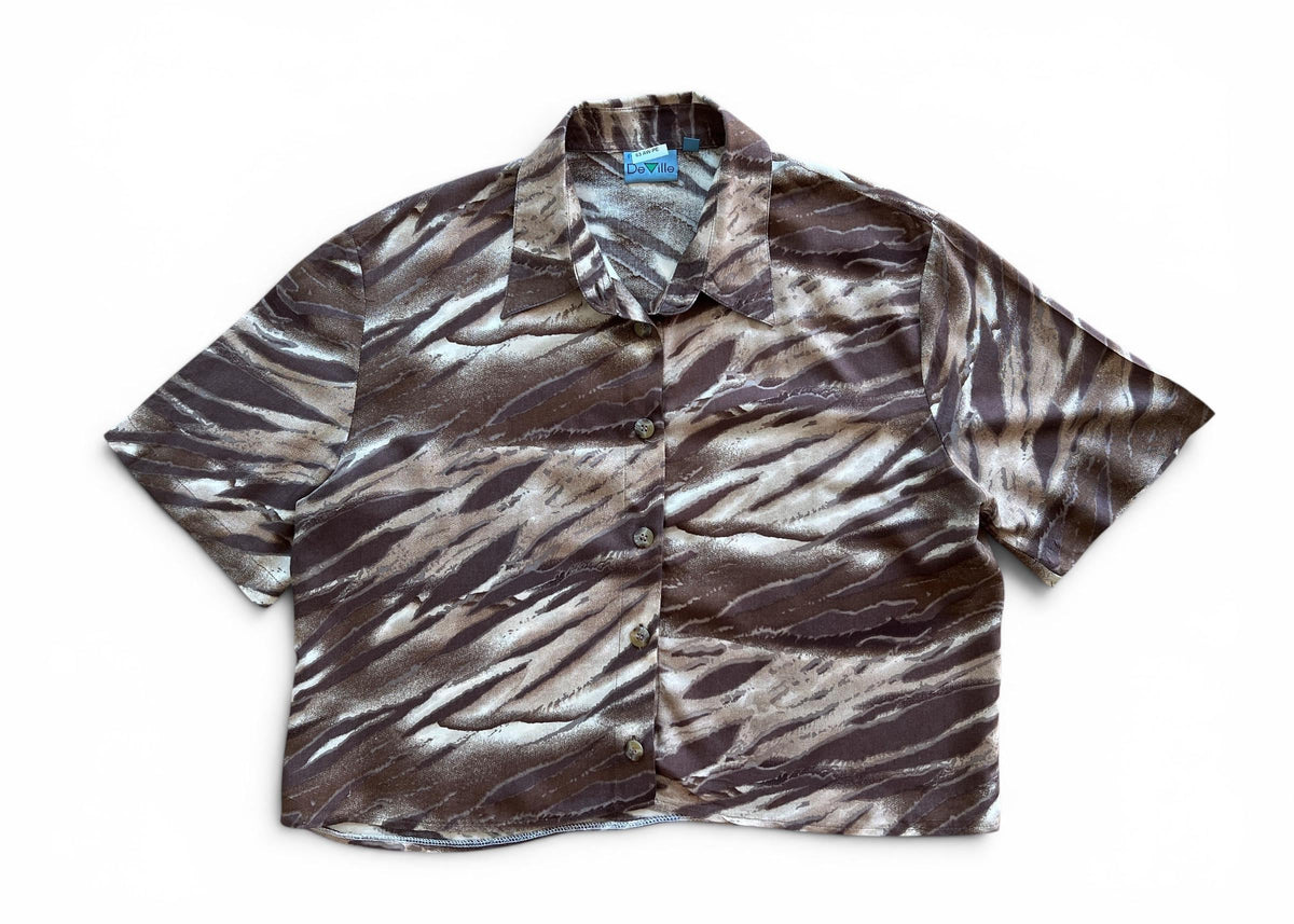 Camicia Crop Vintage Y2K Animalier Marrone