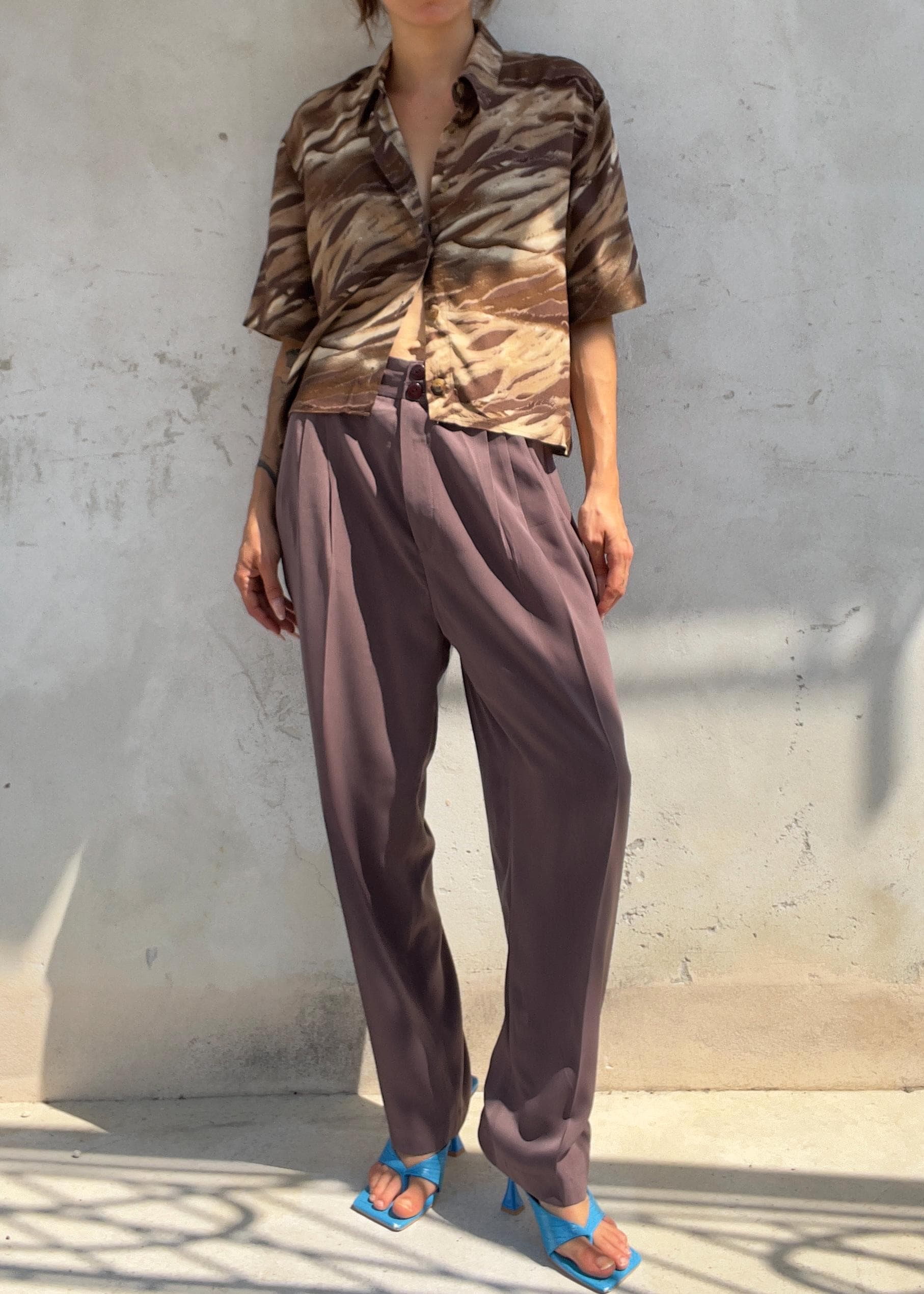 Camicia Crop Vintage Y2K Animalier Marrone