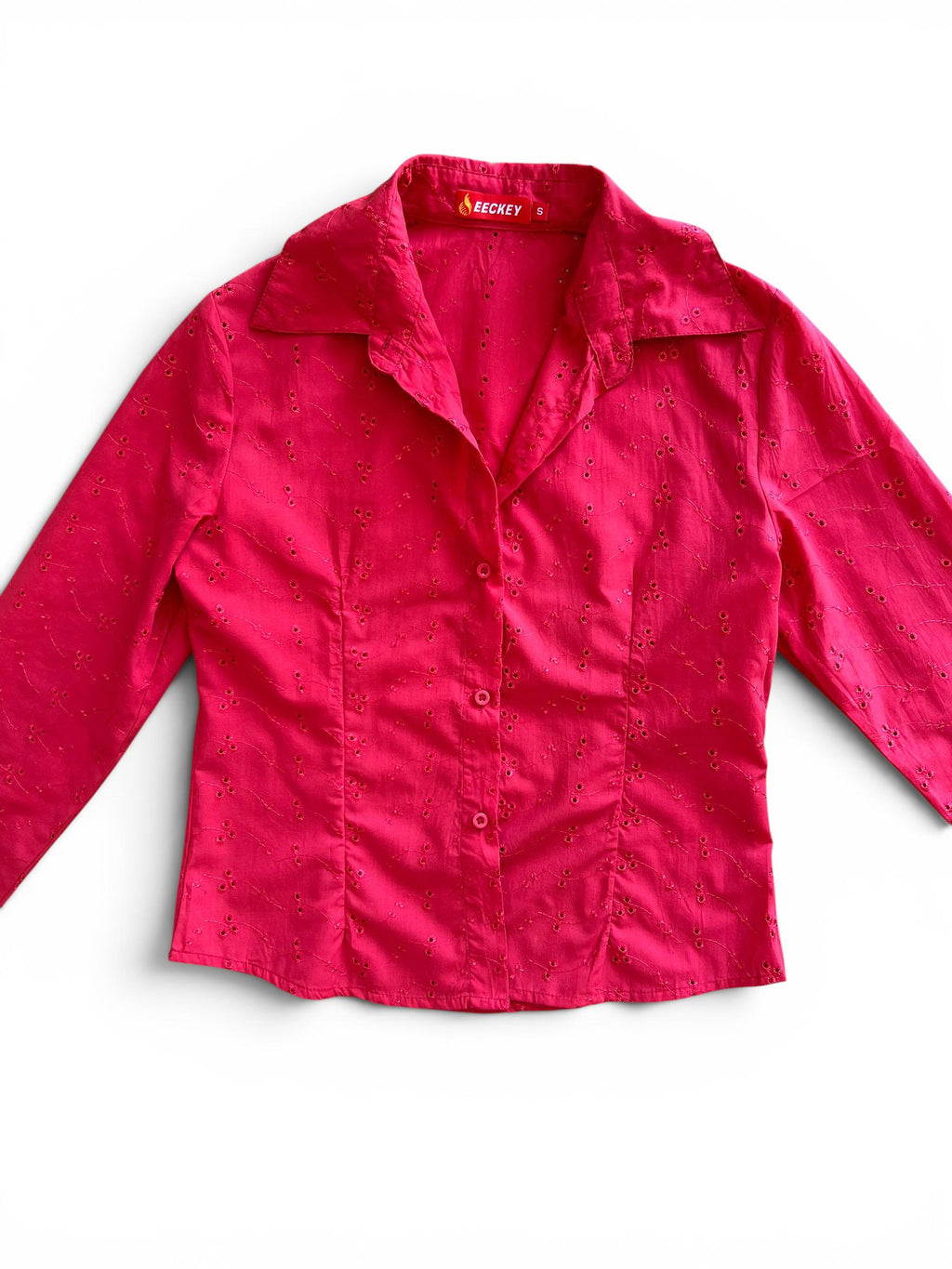 Camicia Vintage Y2K Rosa Lampone in Sangallo