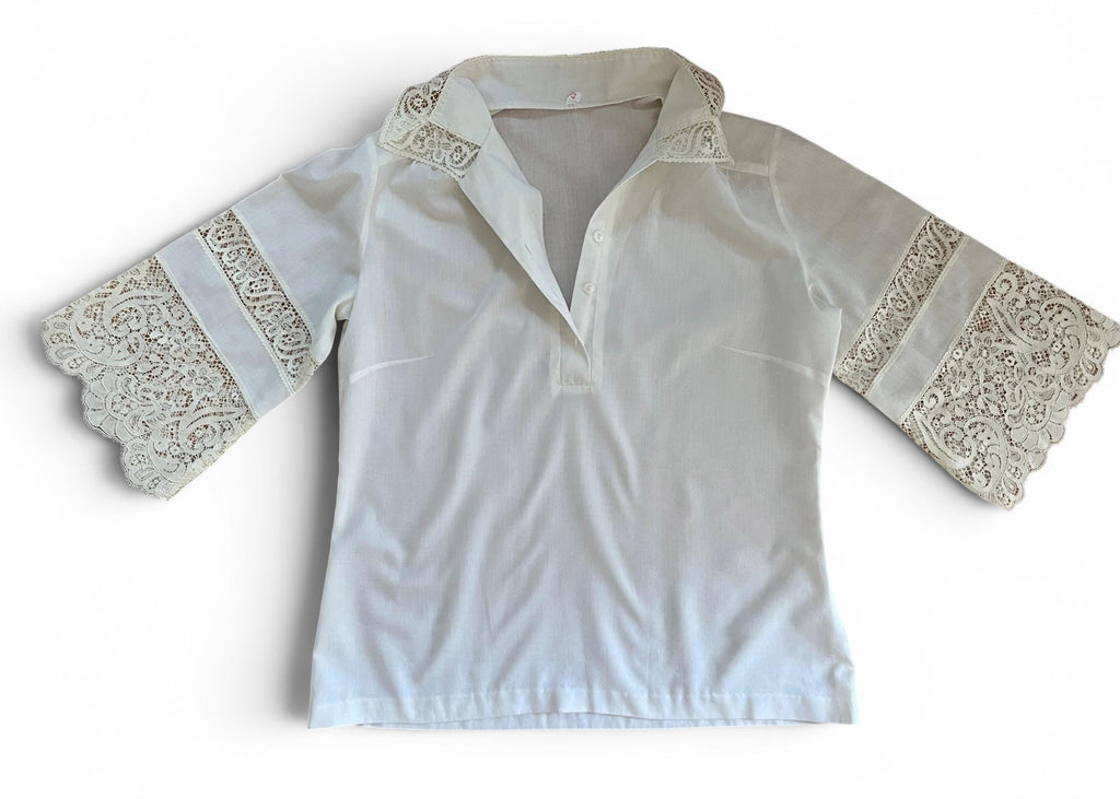 Camicia Vintage Bianca in Pizzo Macramè