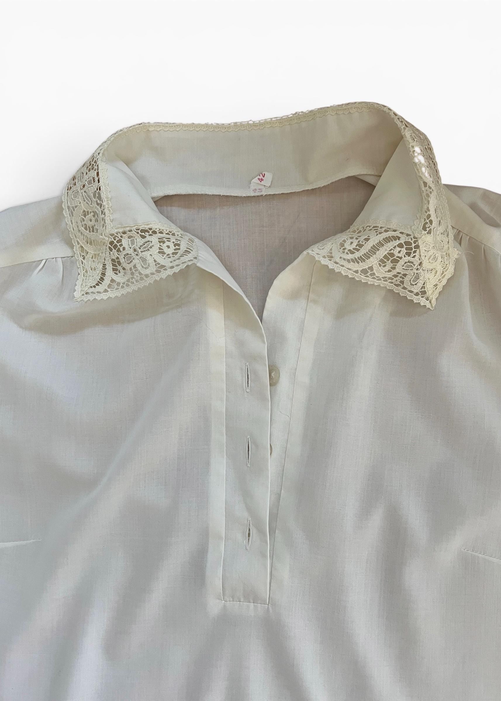 Camicia Vintage Bianca in Pizzo Macramè