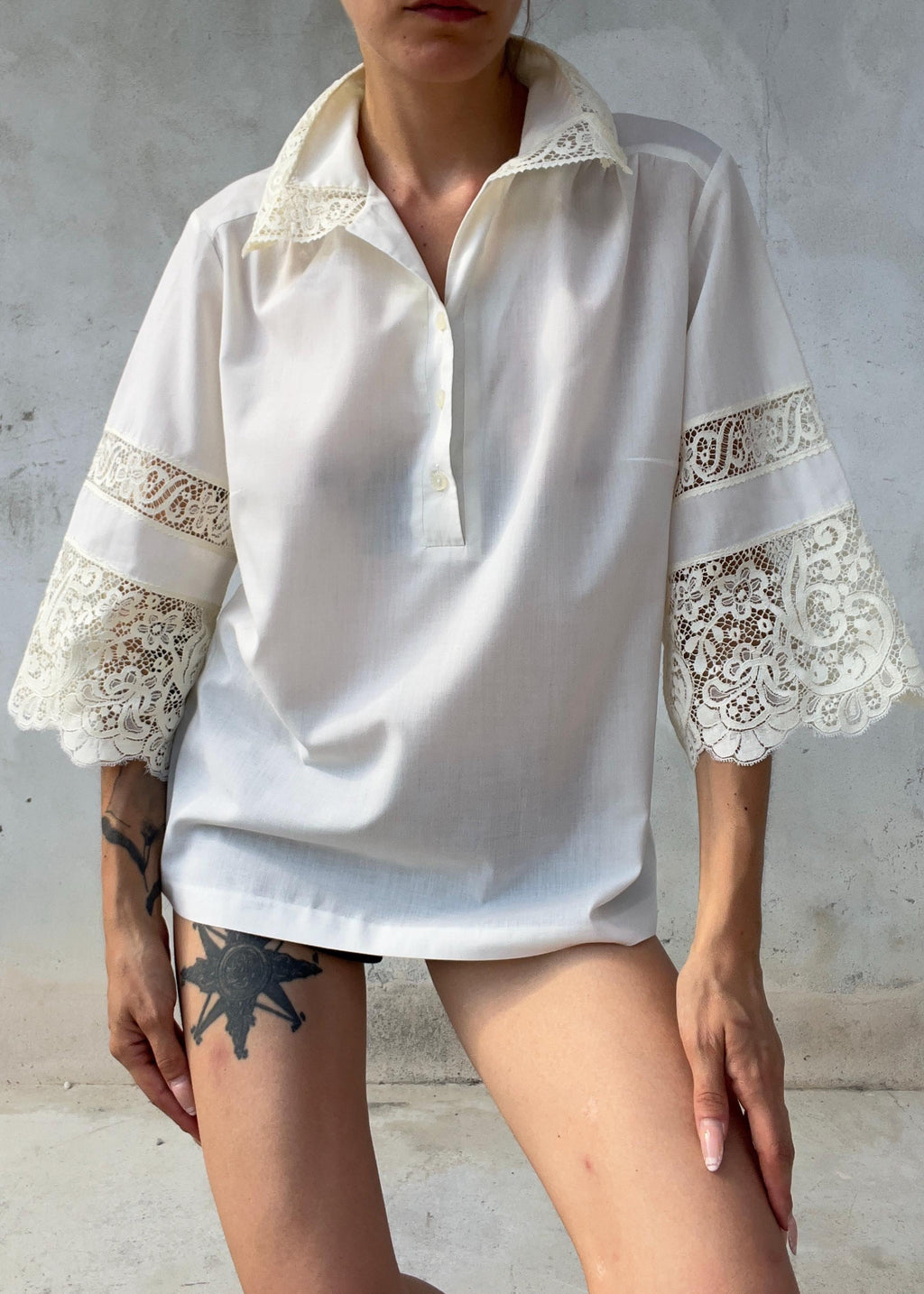Camicia Vintage Bianca in Pizzo Macramè