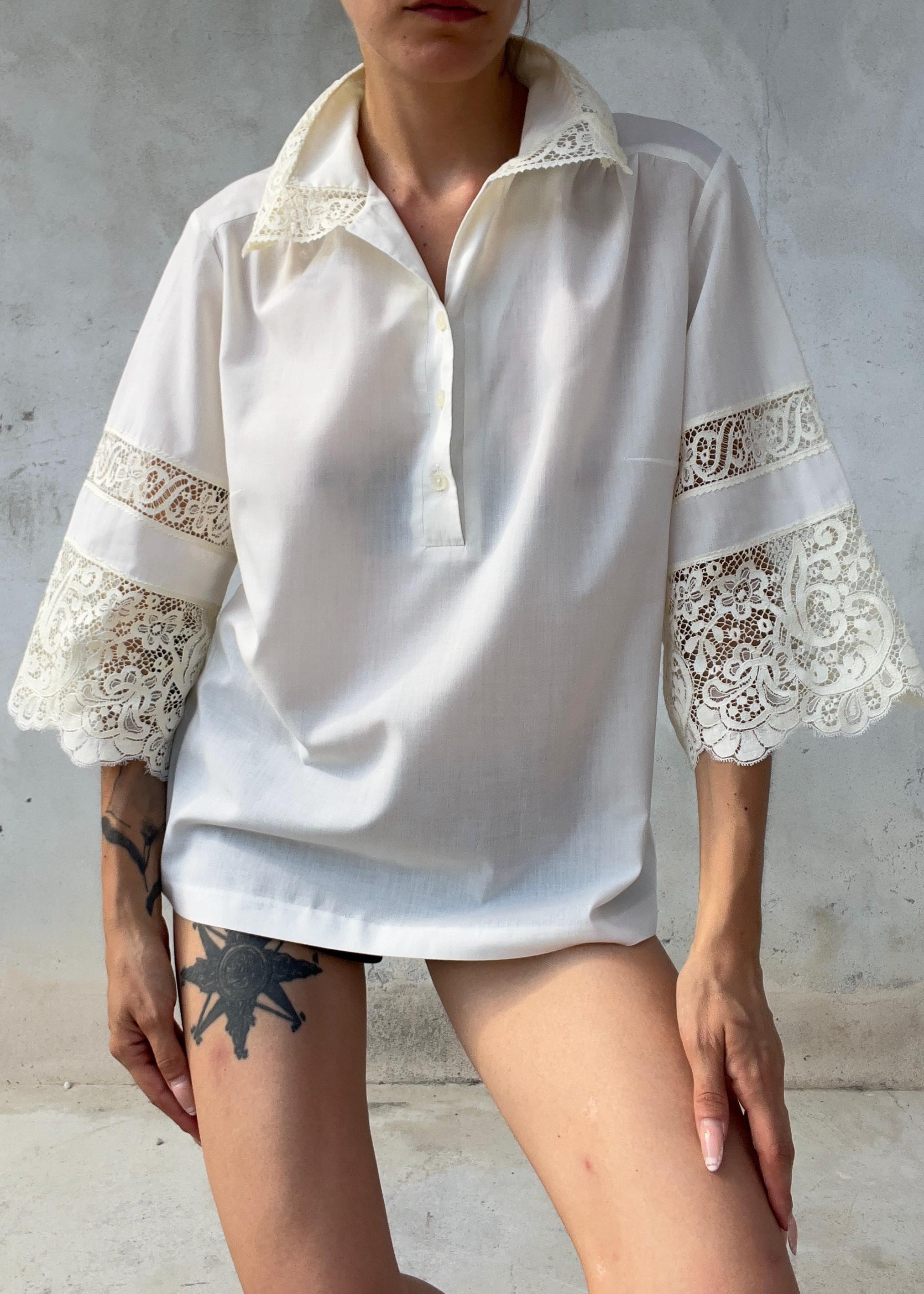 Camicia Vintage Bianca in Pizzo Macramè