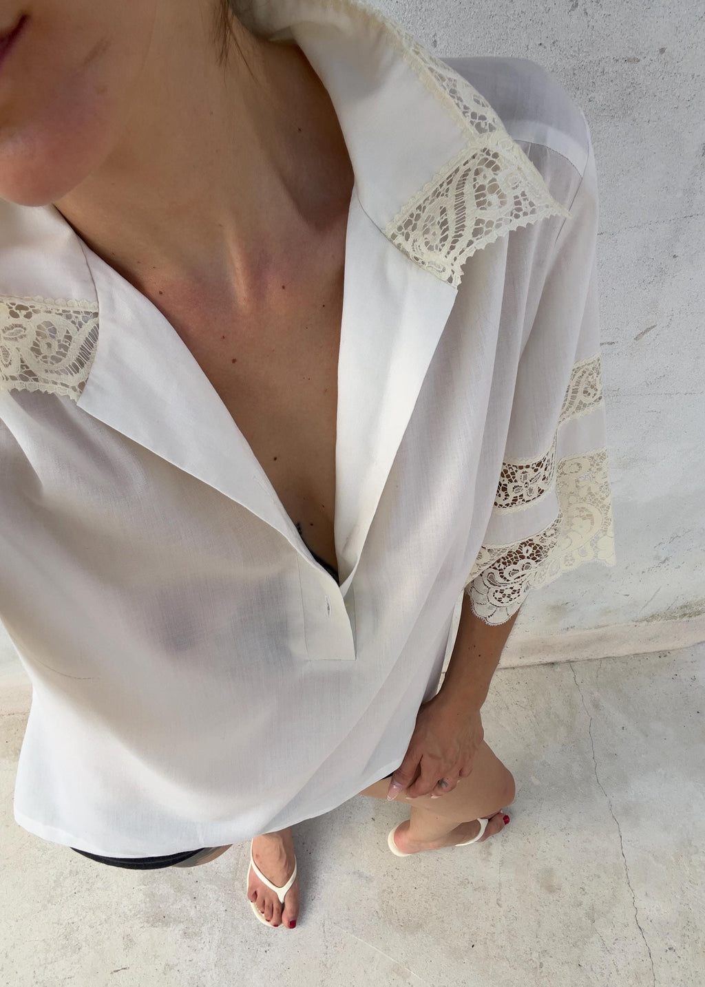 Camicia Vintage Bianca in Pizzo Macramè