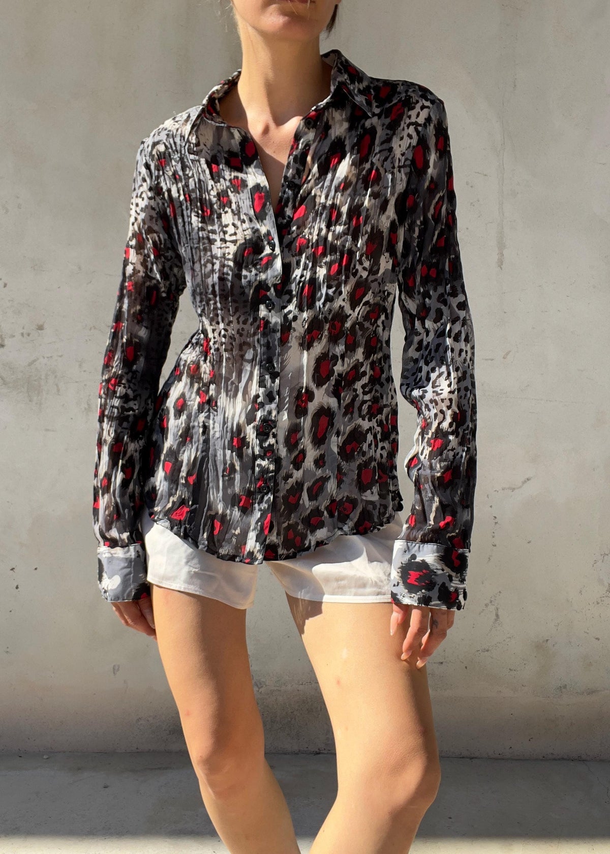 Camicia Vintage Y2K Leopardata Plissé