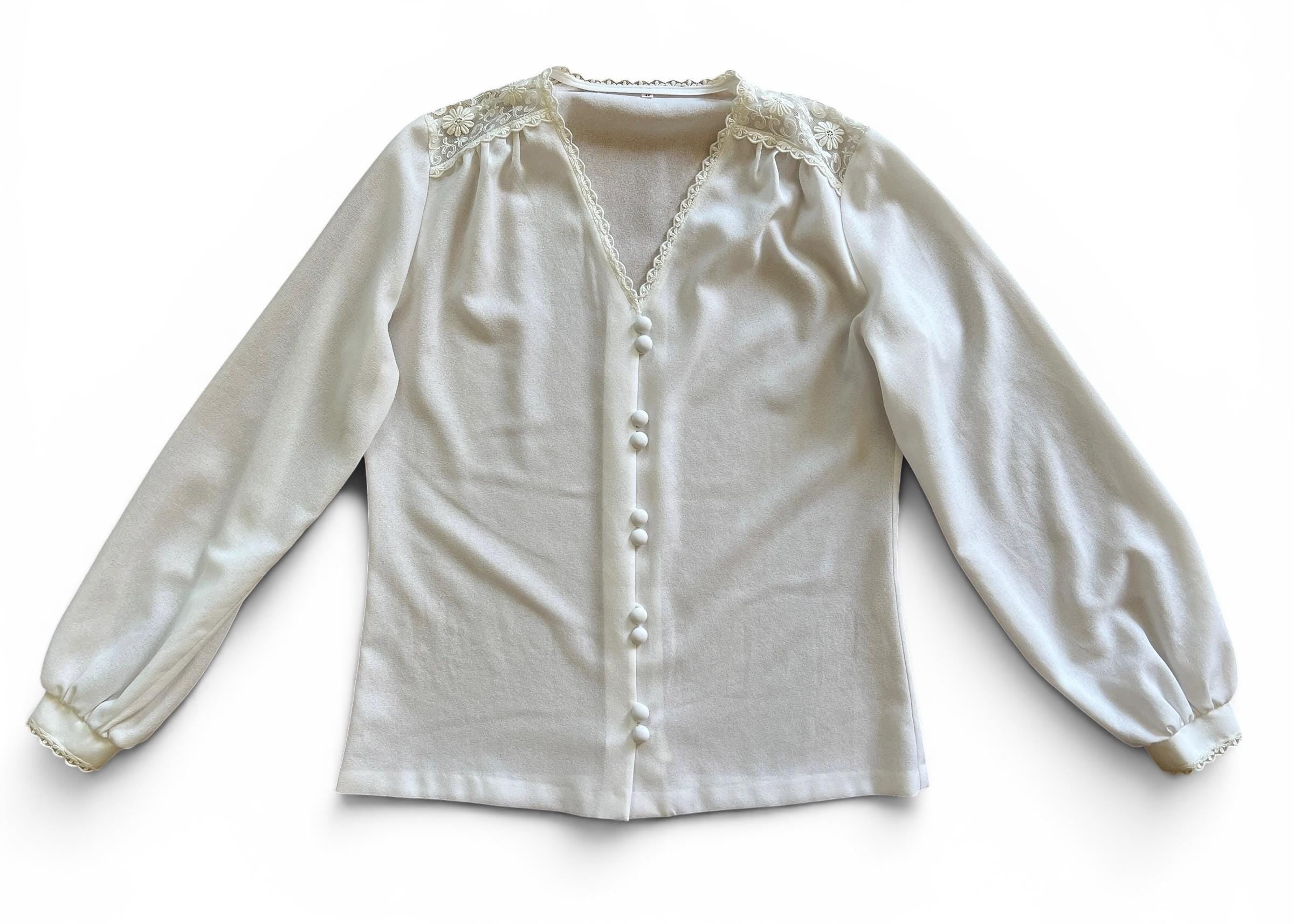 Camicia Vintage Bianca Romantica con Pizzo Floreale