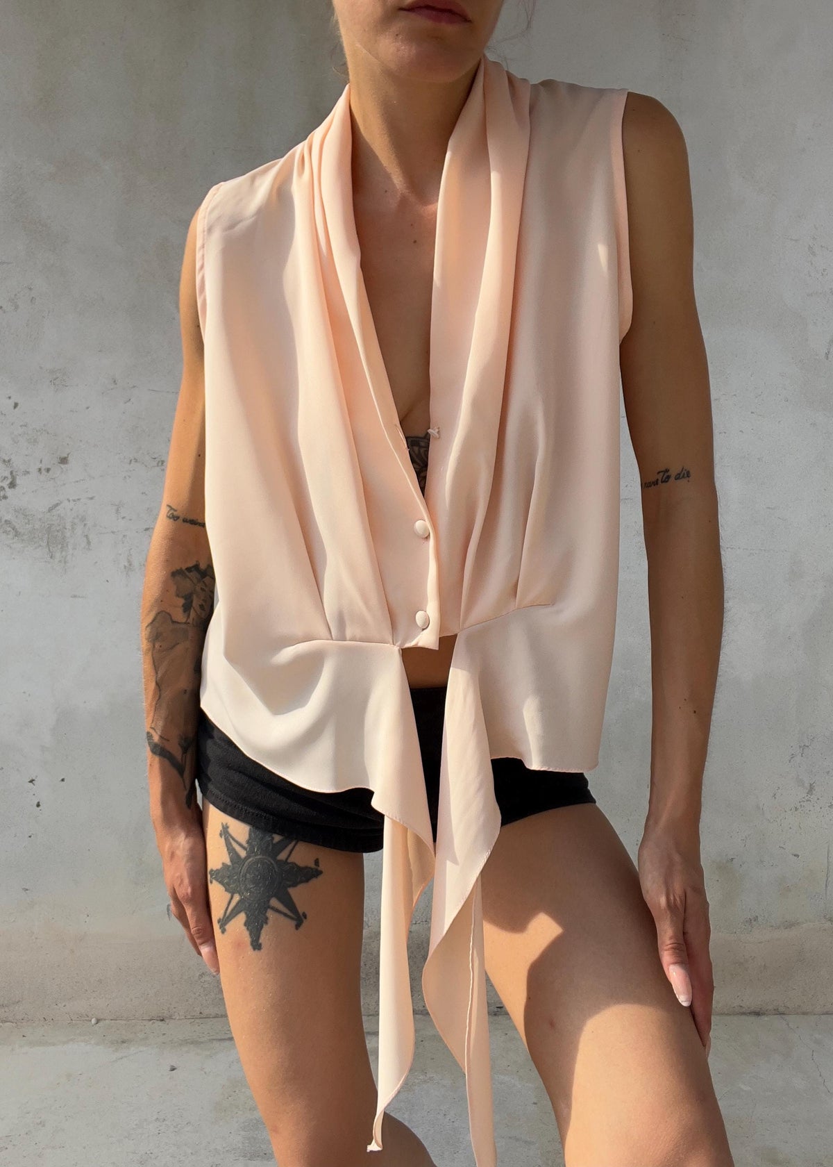 Blusa Vintage Rosa Cipria Drappeggiata