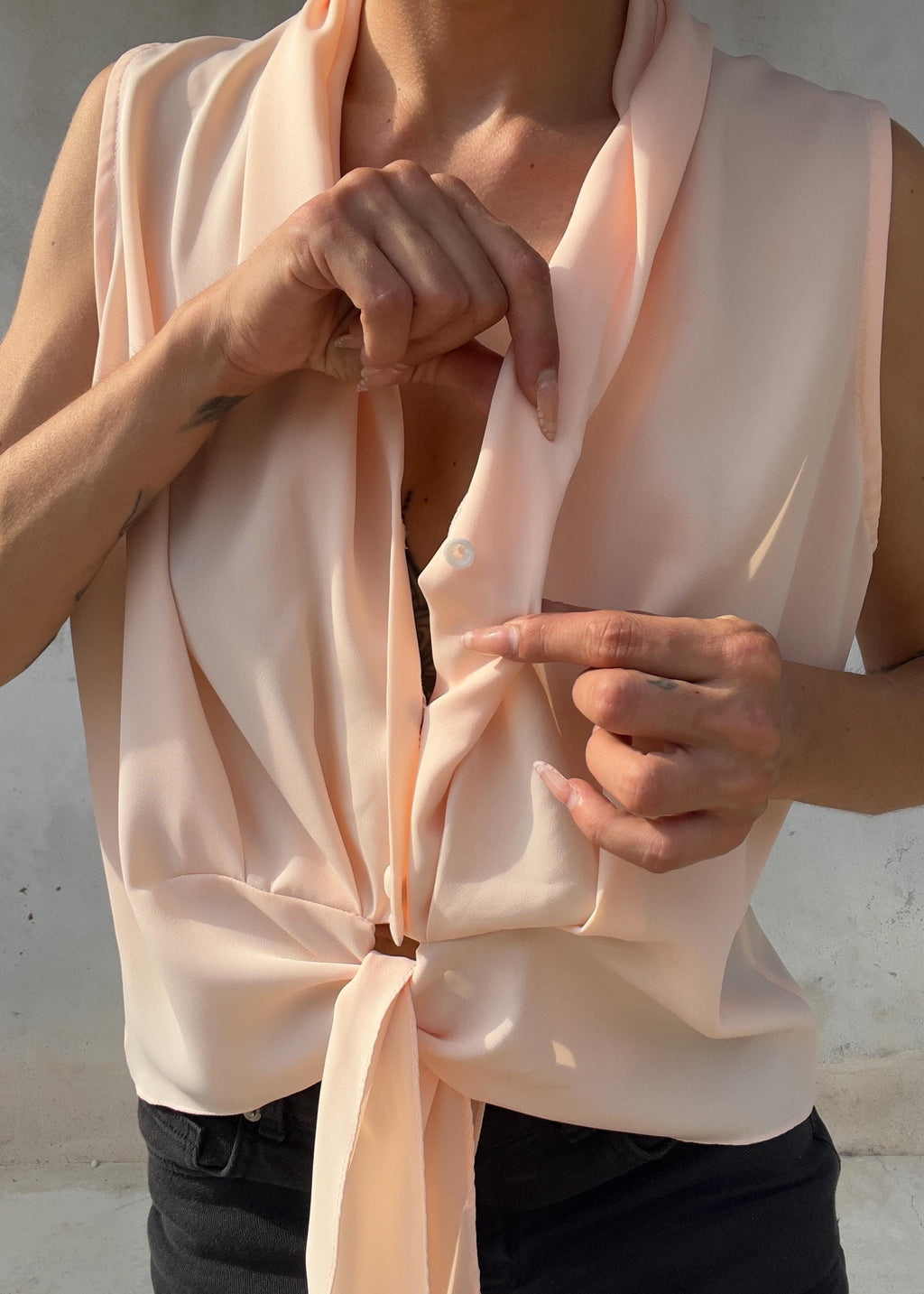 Blusa Vintage Rosa Cipria Drappeggiata
