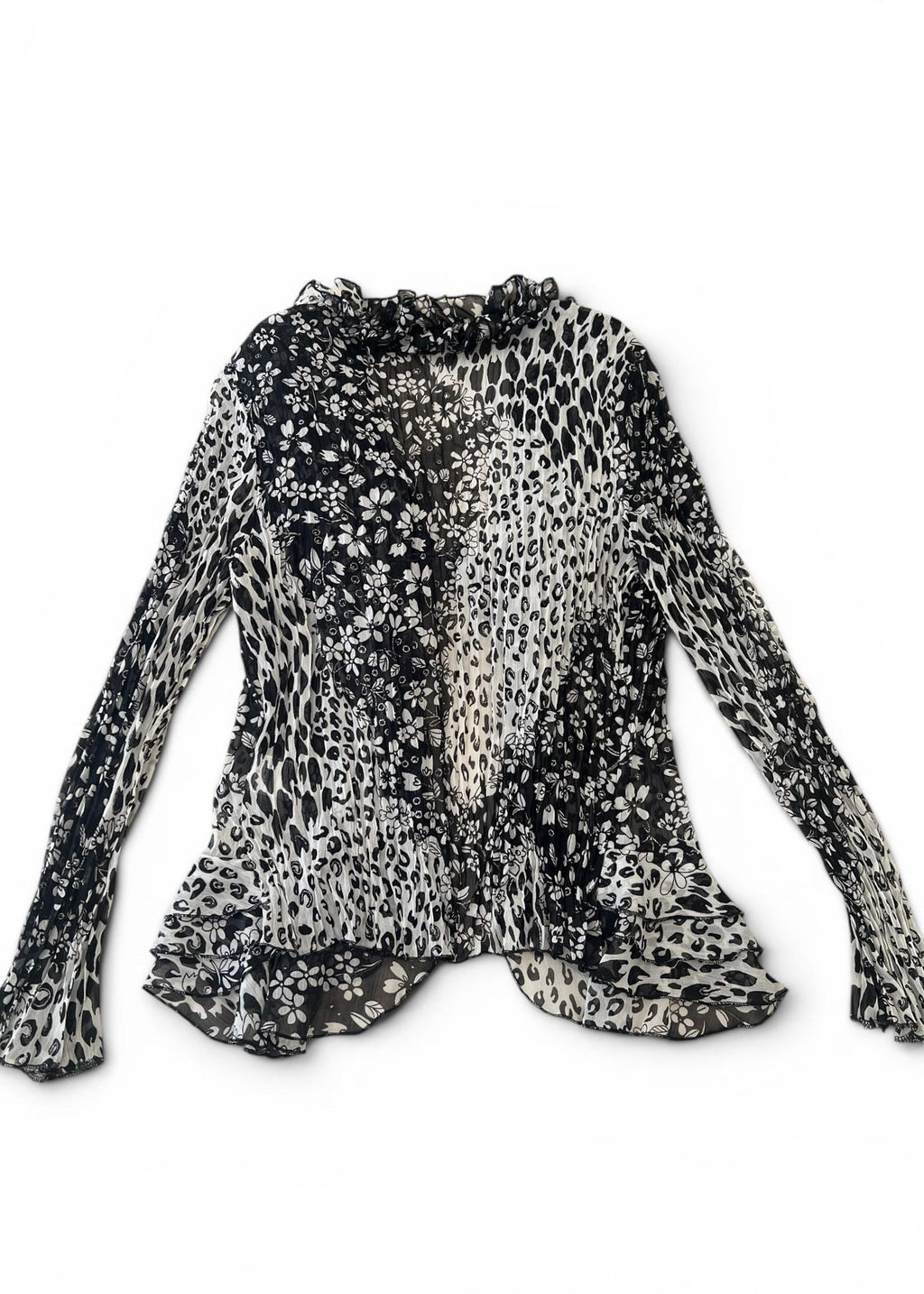 Camicia Vintage Y2K Animalier e Floreale con Ruches