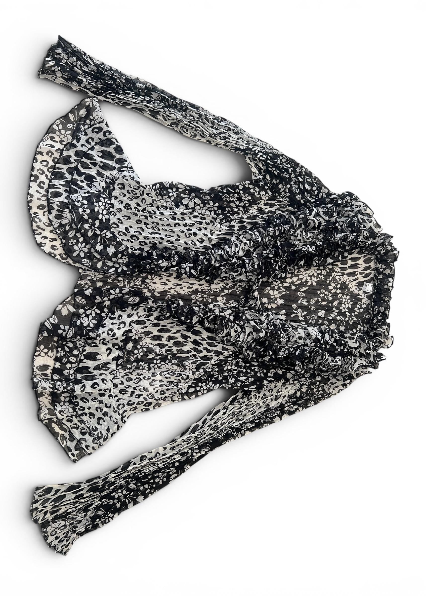 Camicia Vintage Y2K Animalier e Floreale con Ruches